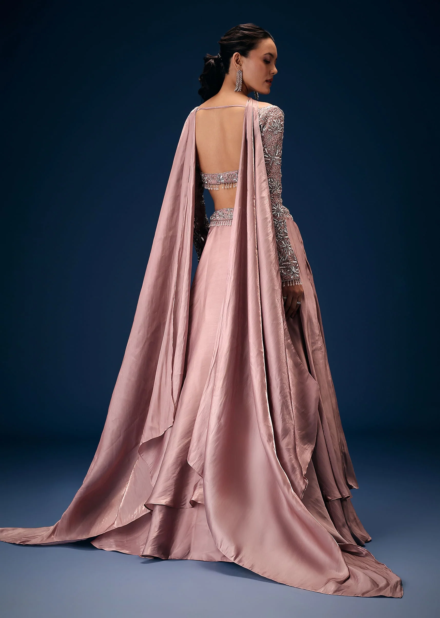 Onion Pink Embroidered Blouse With Lehenga And Choker Dupatta - Image 5