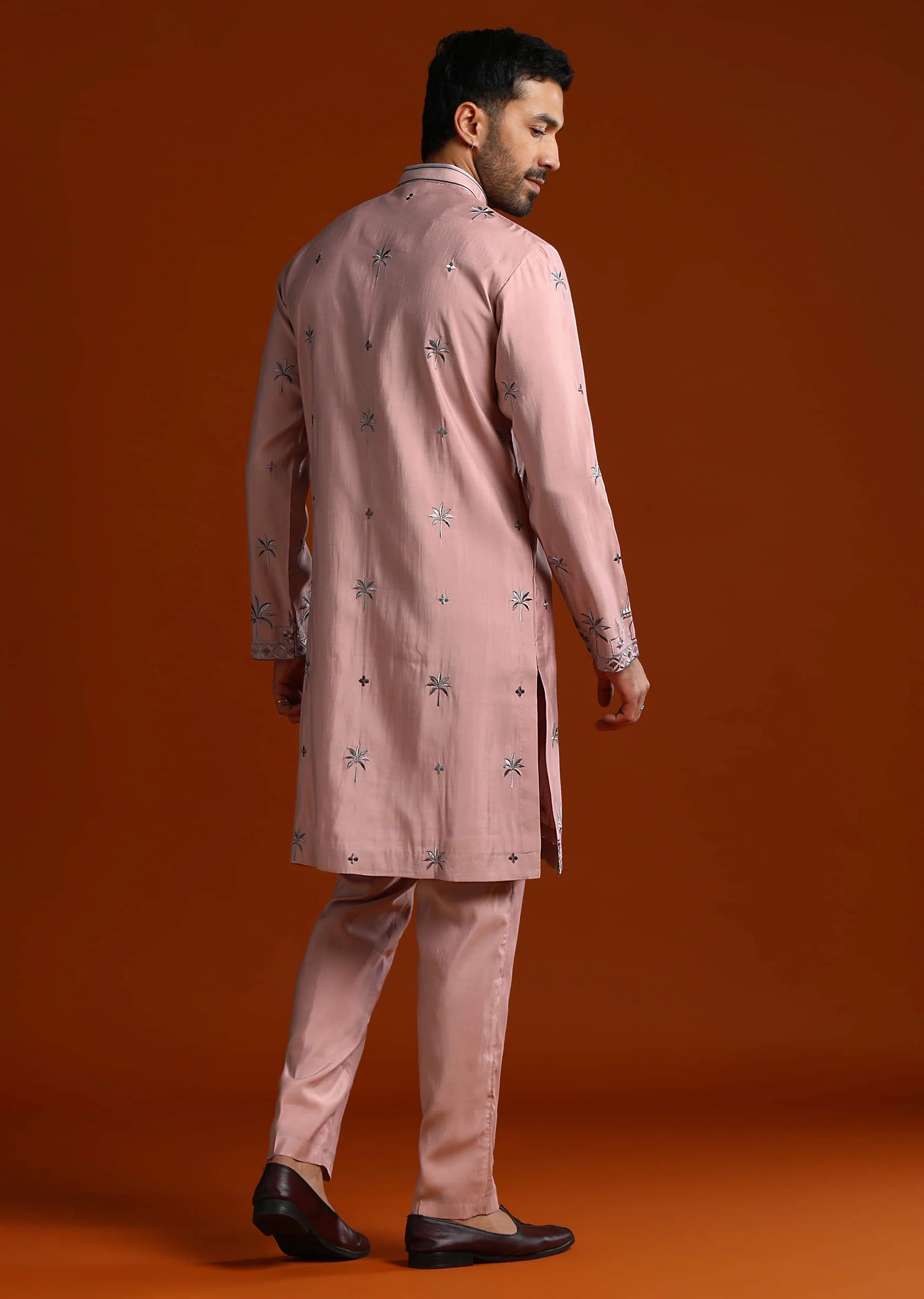 Onion Pink Kurta Set For Men With Thread Work - Image 5