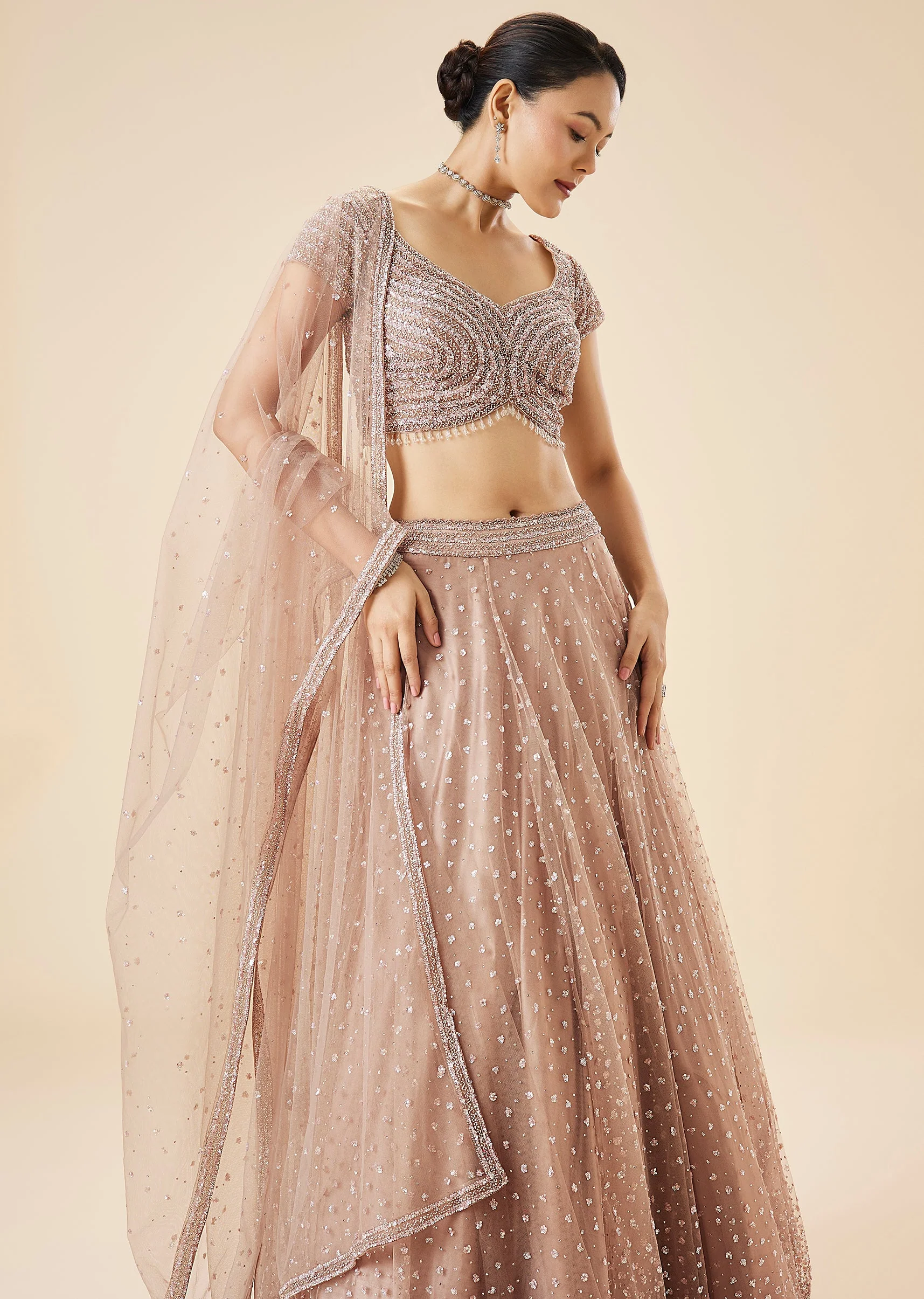 Onion Pink Pastel Embroidered Bridal Lehenga Set - Image 5