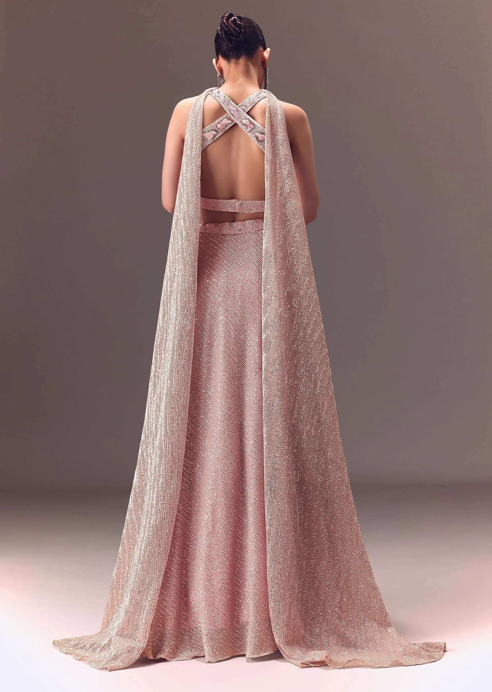 Onion Pink Sequin Embellished Lehenga Set With Choker Dupatta - Image 5