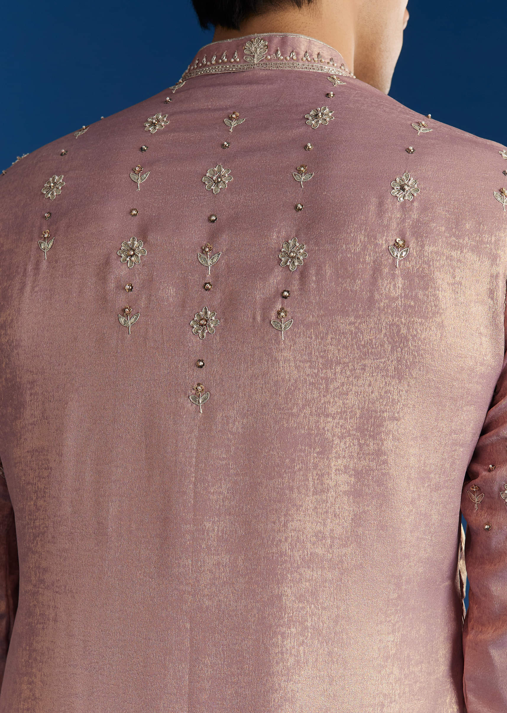Onion Pink Tissue Kurta Set With Embroidered Yoke - Image 4