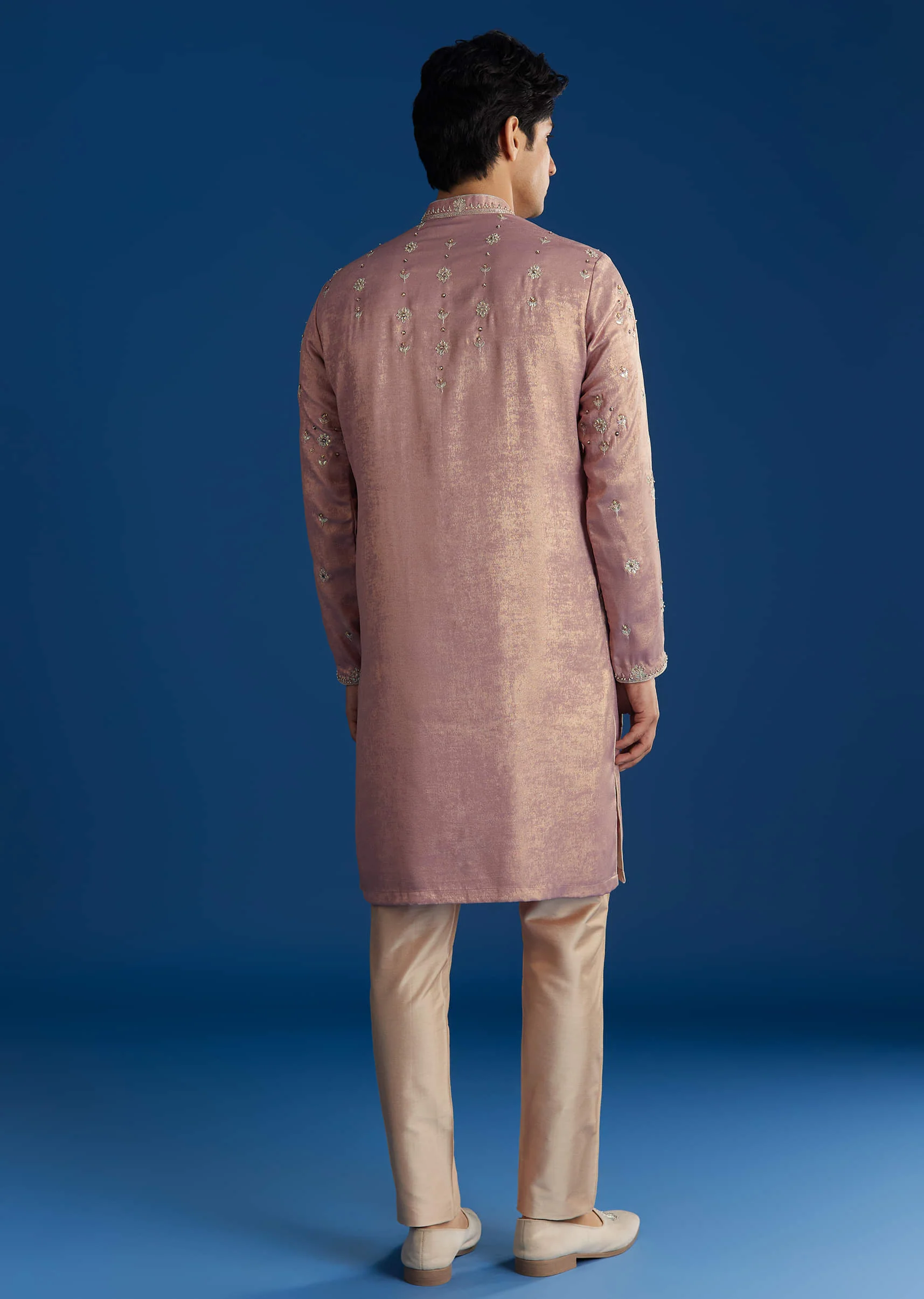 Onion Pink Tissue Kurta Set With Embroidered Yoke - Image 6