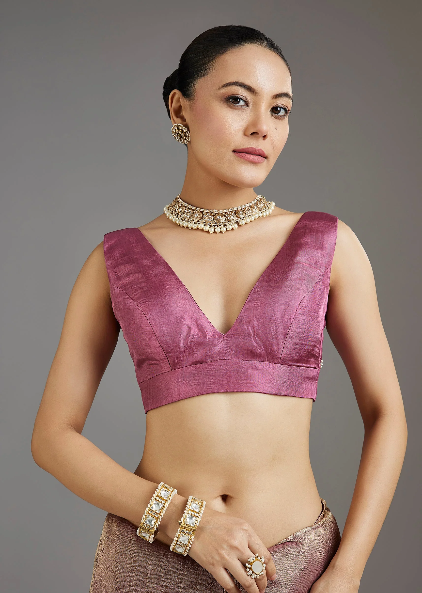 Onion Pink Tissue Saree - Image 7