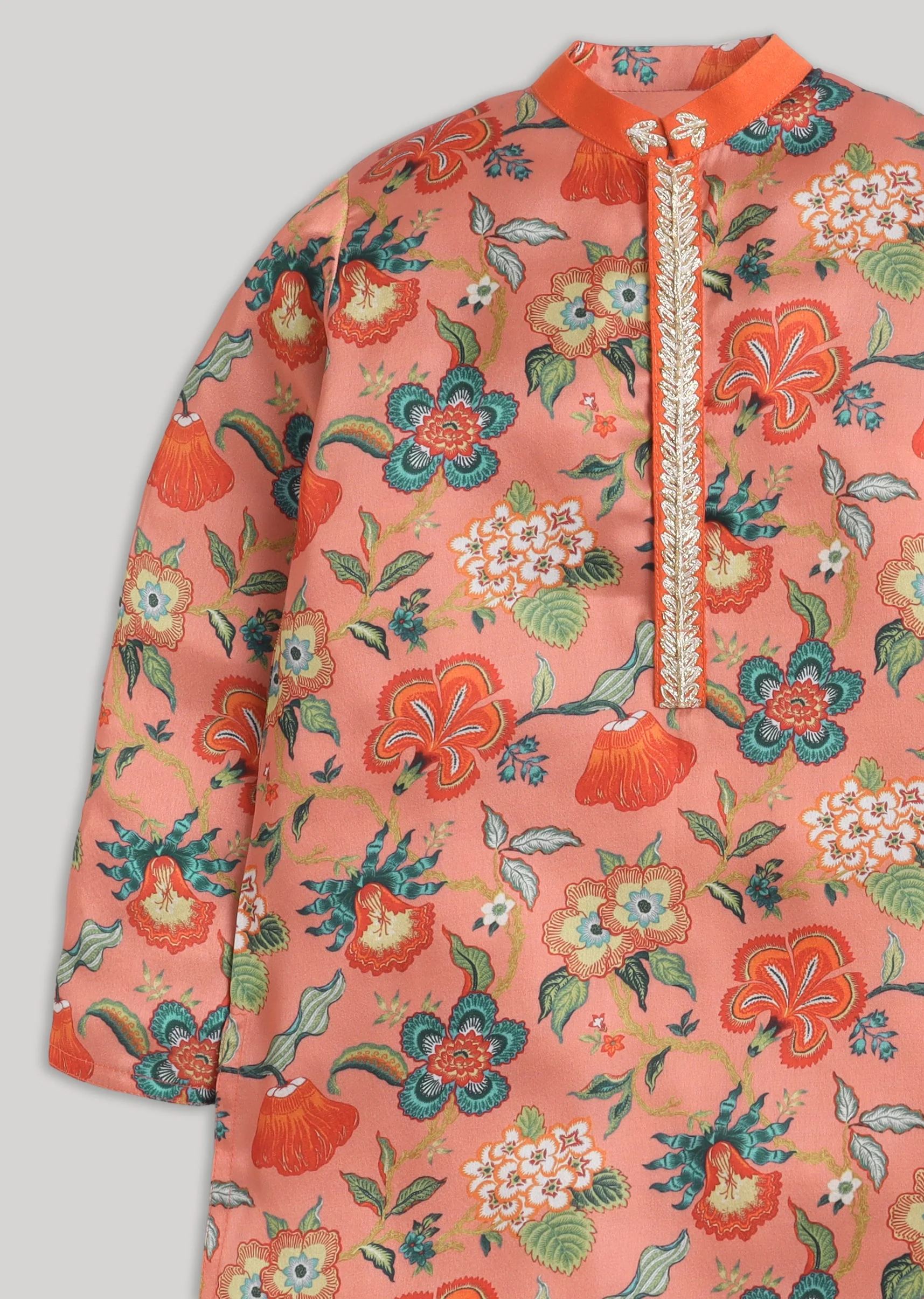 Orange And White Kids Kurta Set - Image 3