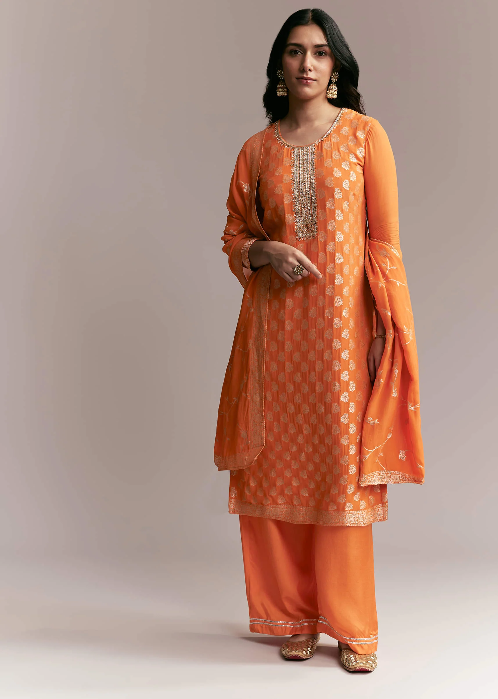 Orange Banarasi Georgette Kurta Set - Image 3