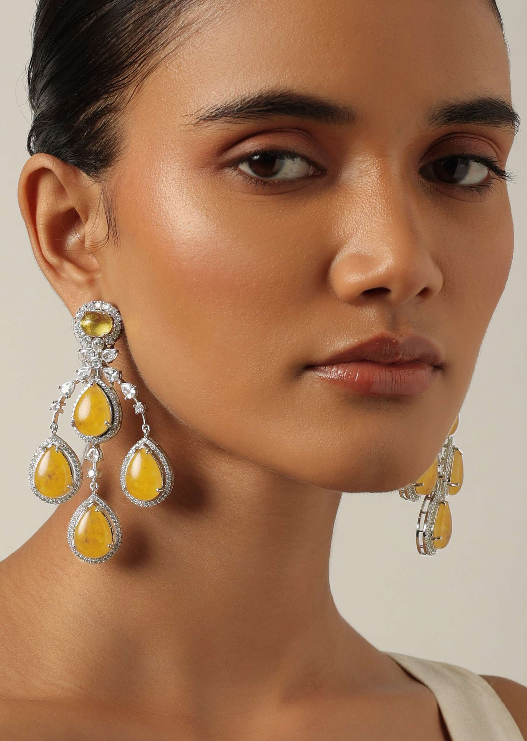 Orange Chandeliers With Teardrop Motifs And Studded Stones - Image 2