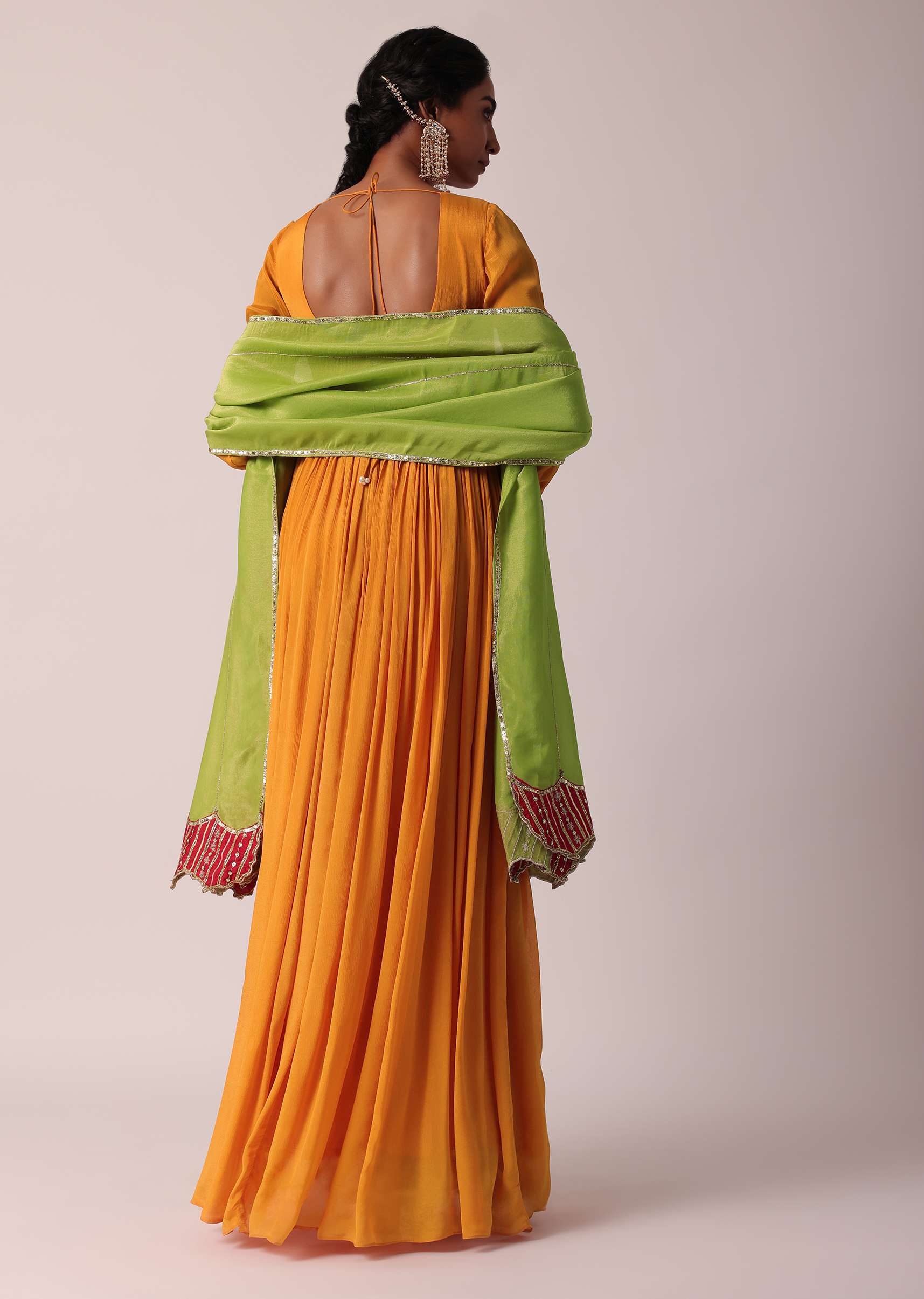 Orange Chiffon Anarkali With Dupatta - Image 5