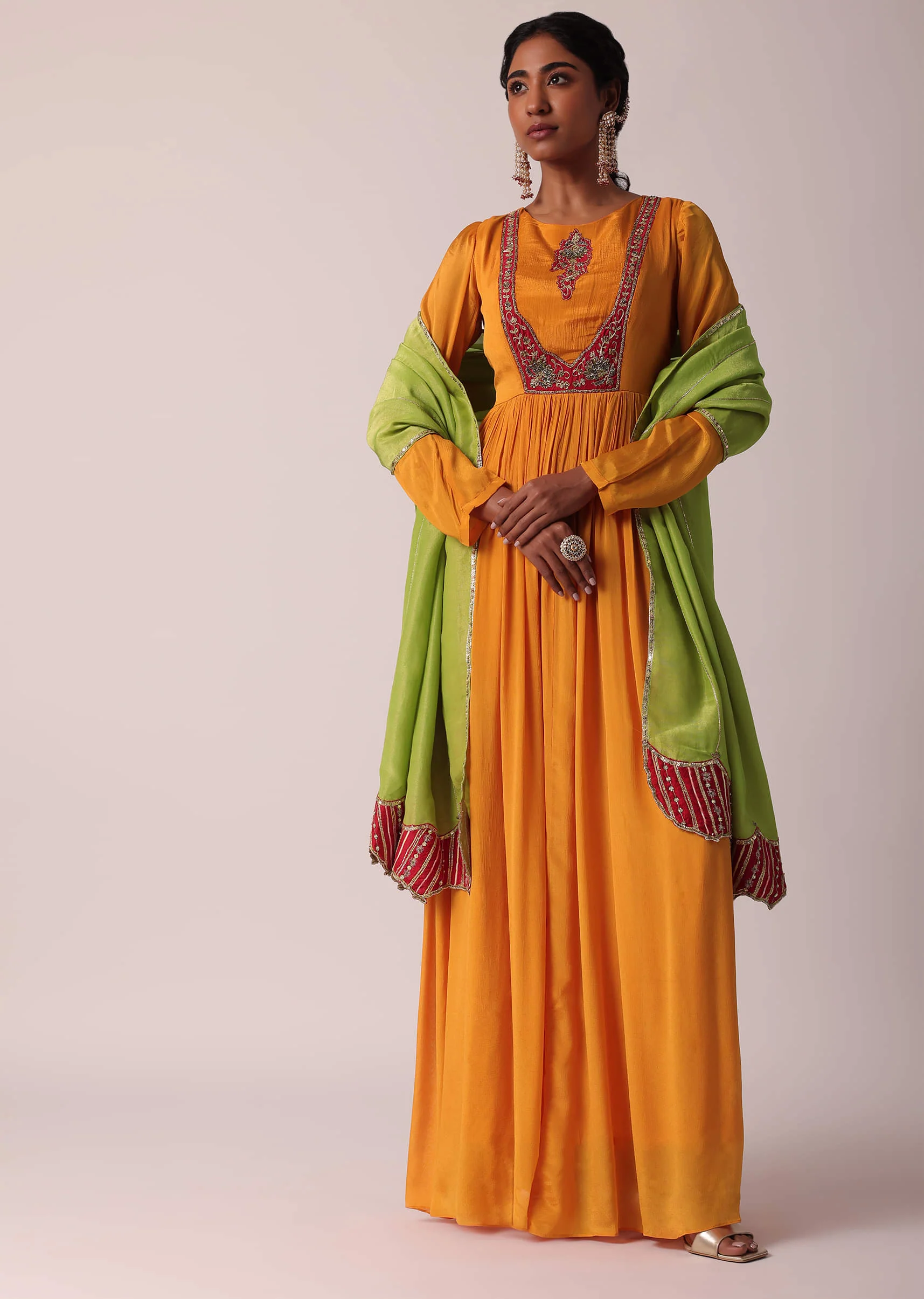 Orange Chiffon Anarkali With Dupatta - Image 6