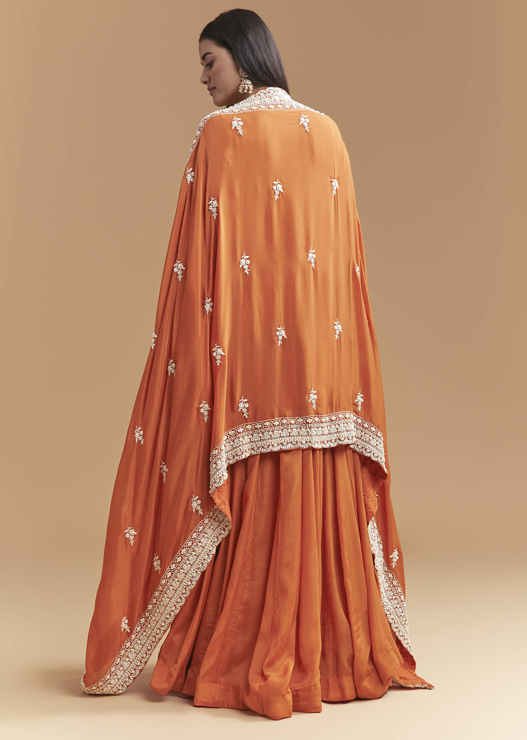 Orange Chinon Anarkali Suit With Intricate Hand Embroidery - Image 5