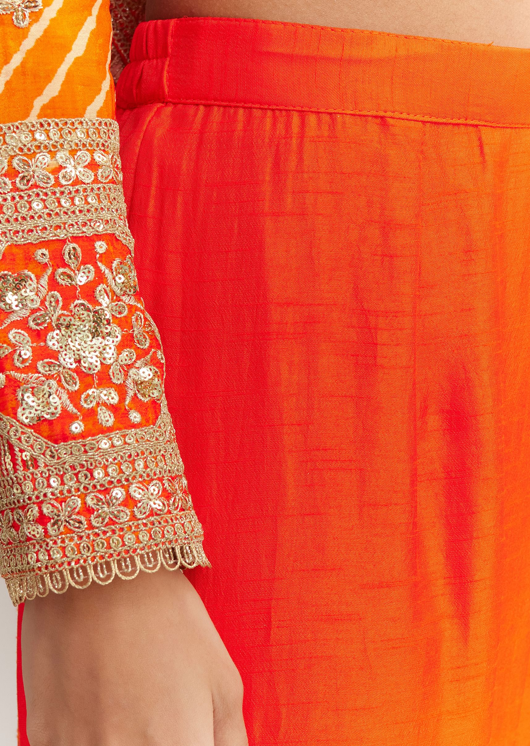 Orange Chinon Leheriya Embroidered Anarkali Set - Image 6