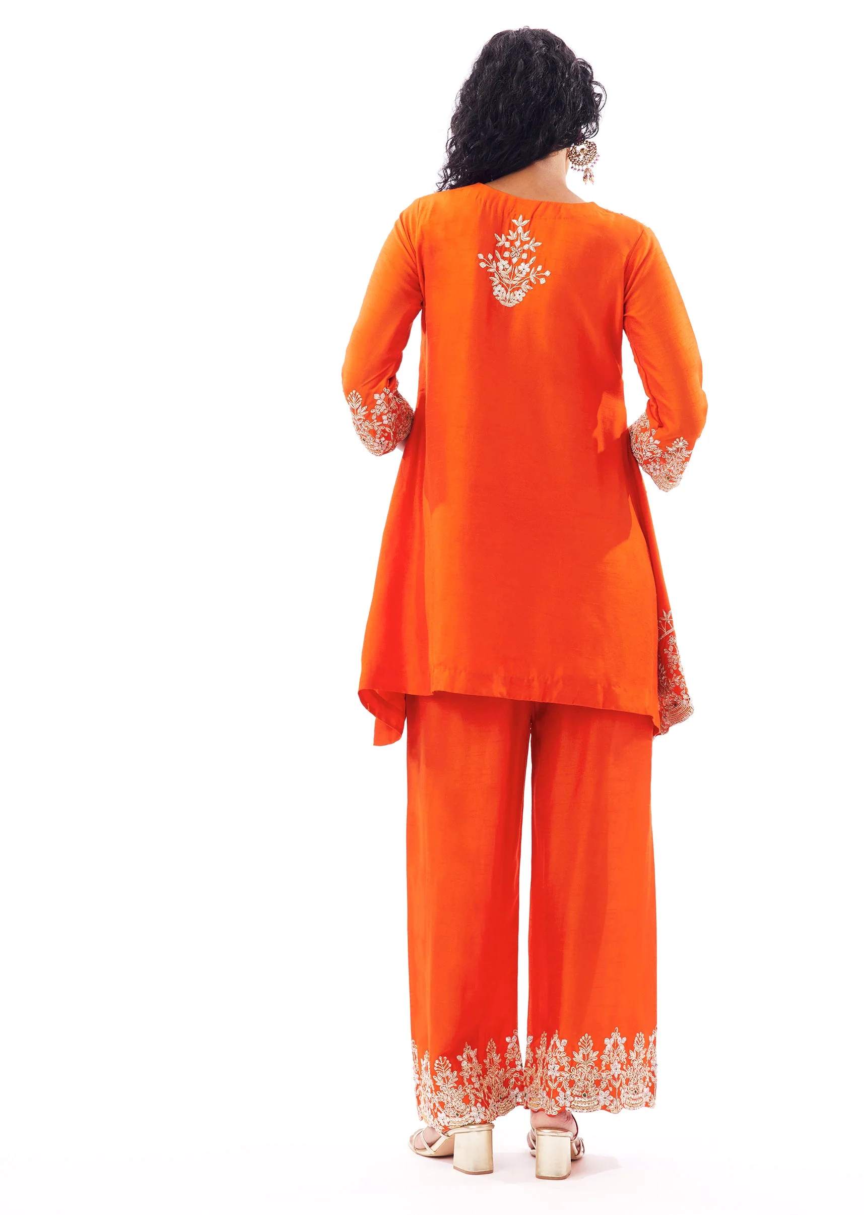 Orange Coord Set With Zardosi And Gotta Accents - Image 5