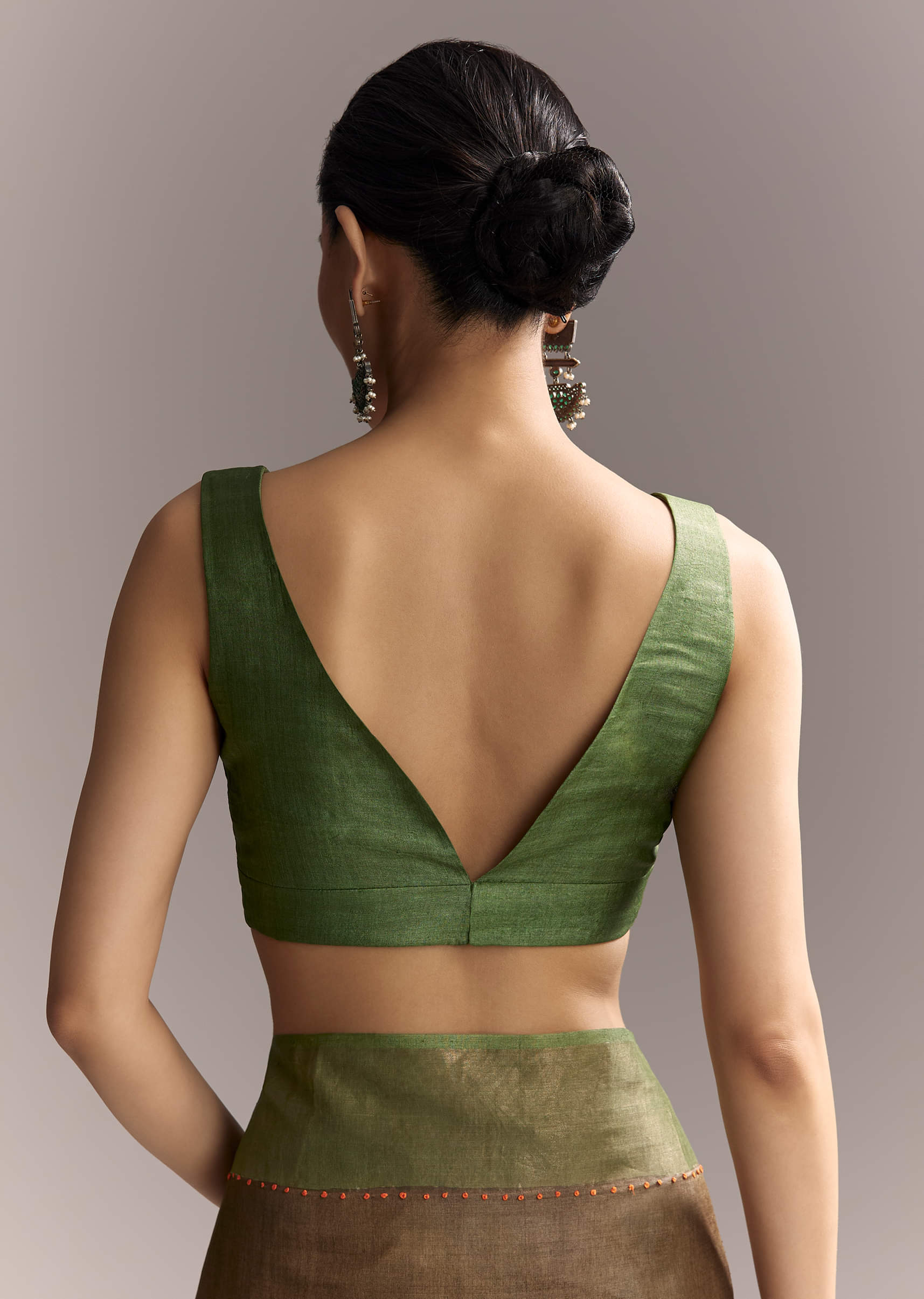Orange Cotton Saree With Hand Painted Motifs And Green Border - Image 8
