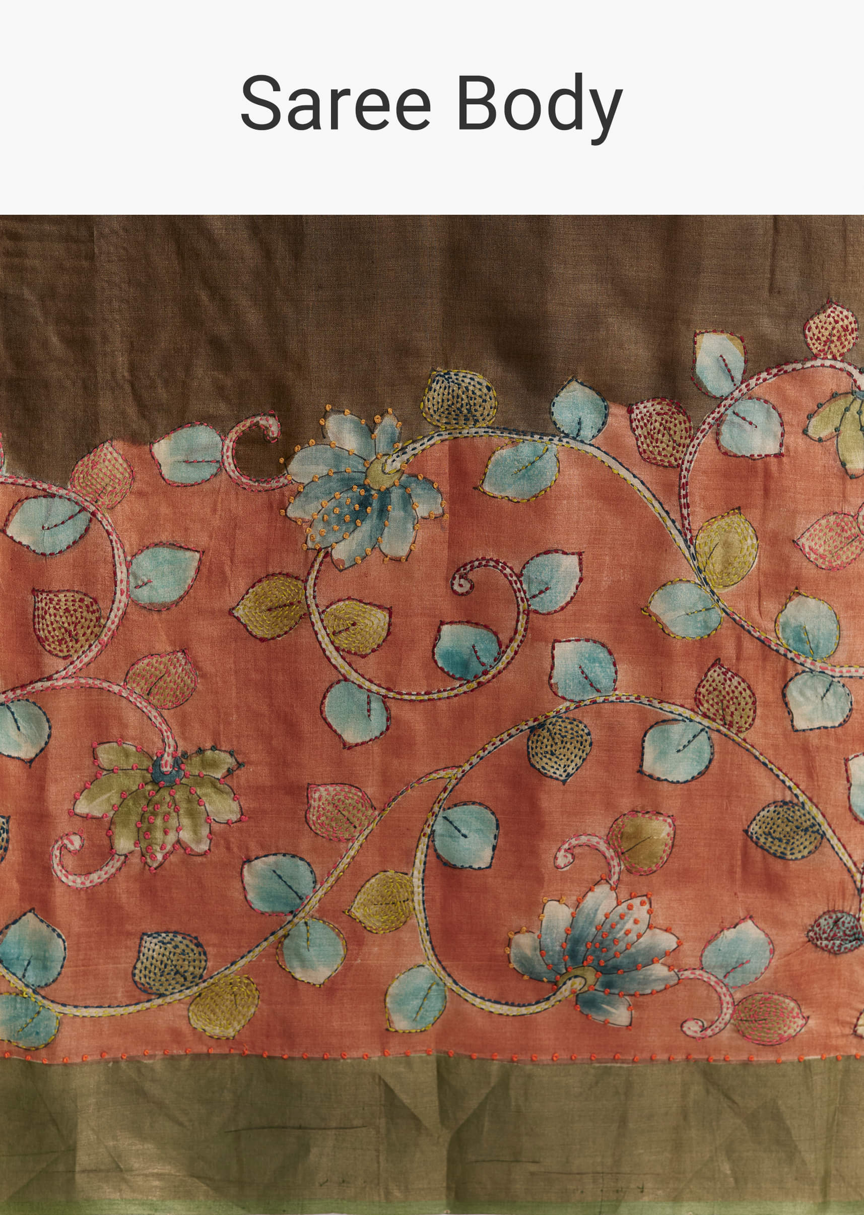 Orange Cotton Saree With Hand Painted Motifs And Green Border - Image 9