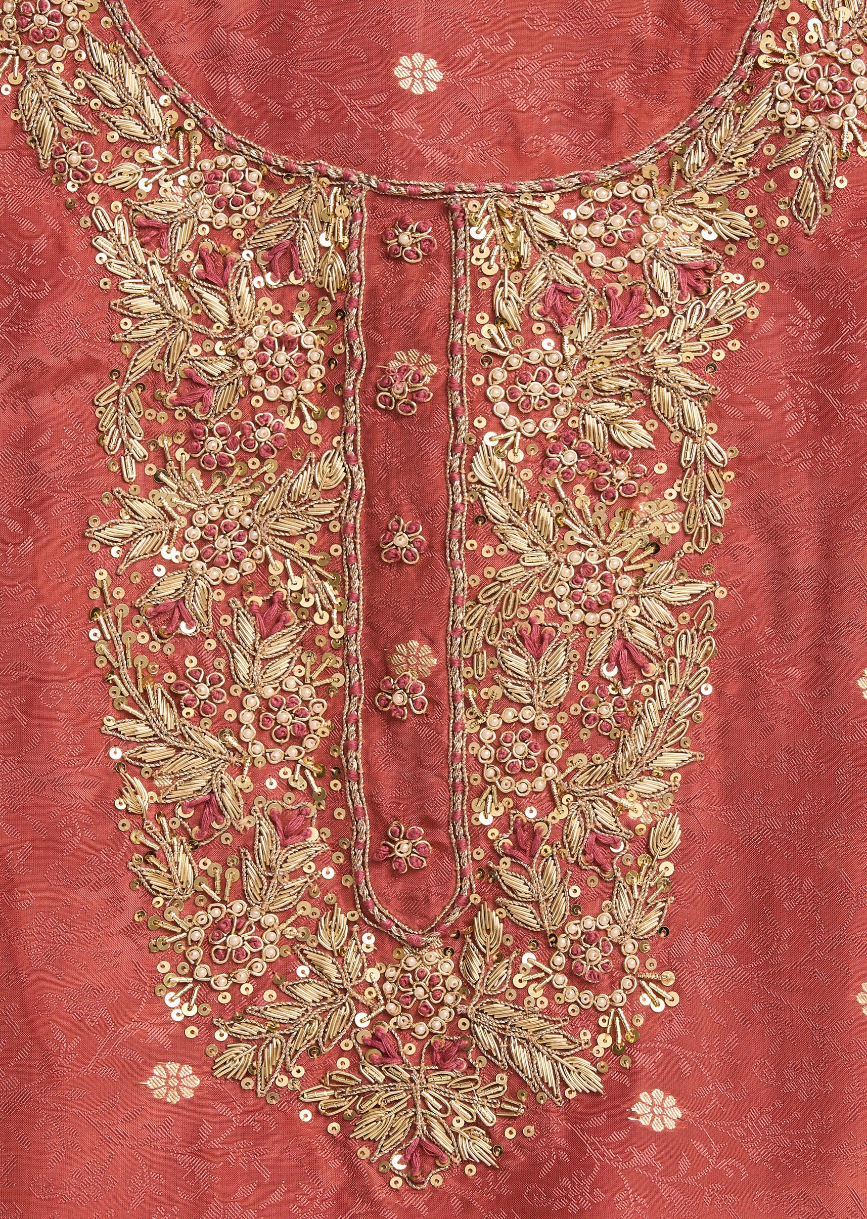 Orange Crepe Unstitched Suit With Dupatta and Bottom Fabric - Image 2