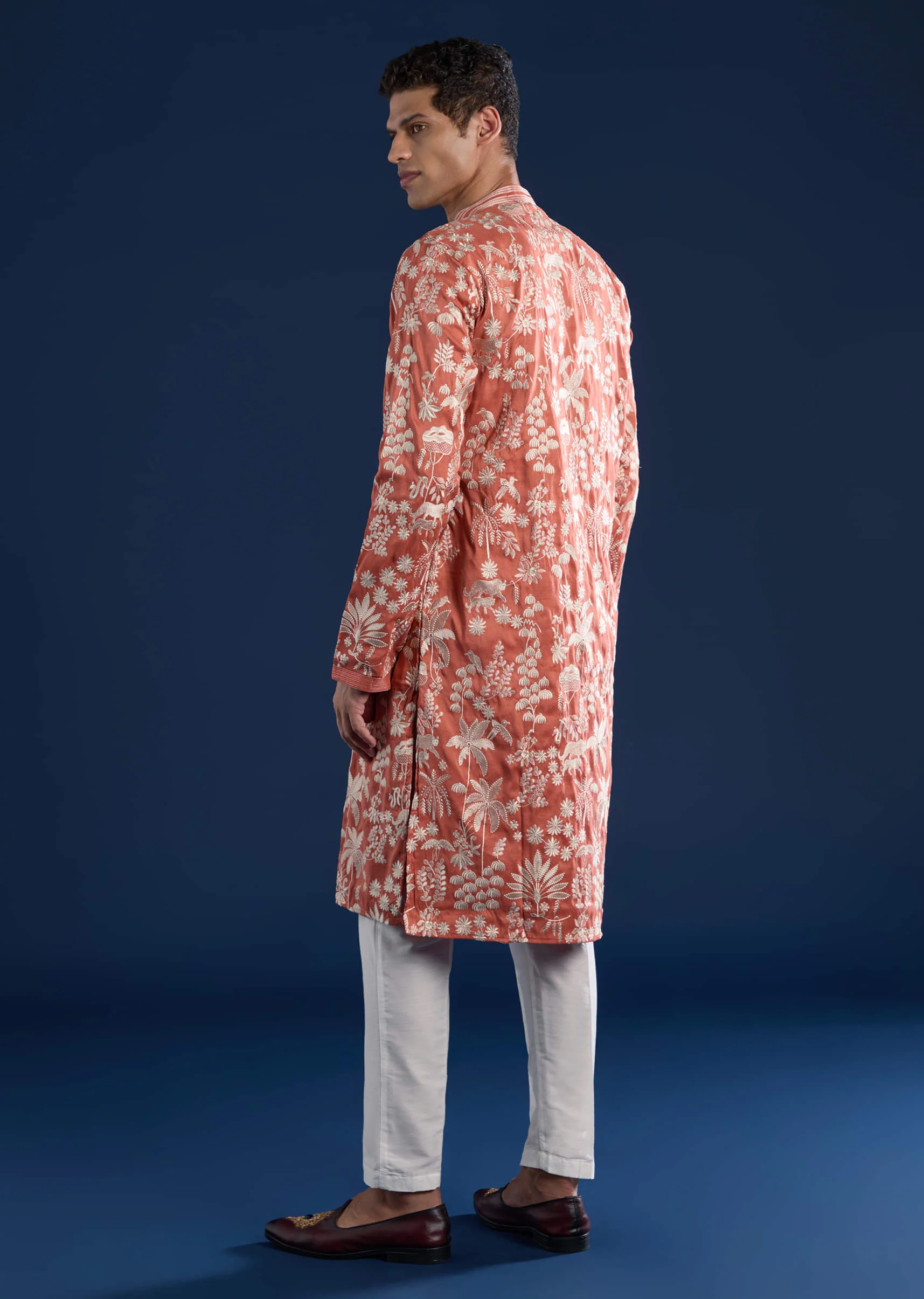 Orange Embellished Mens Kurta and Pant Set - Image 5