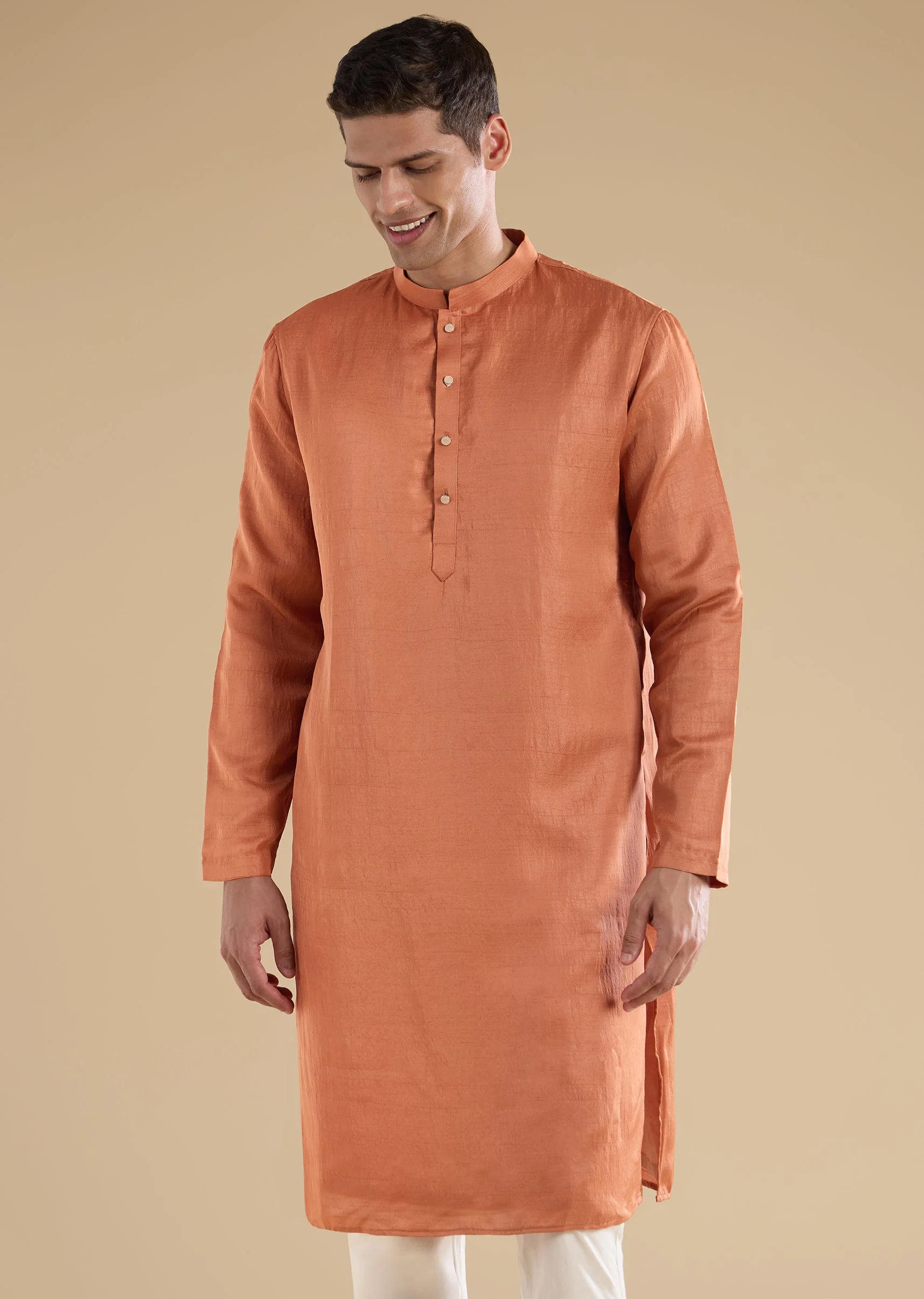 Orange Embroidered Silk Kurta Jacket Set - Image 6