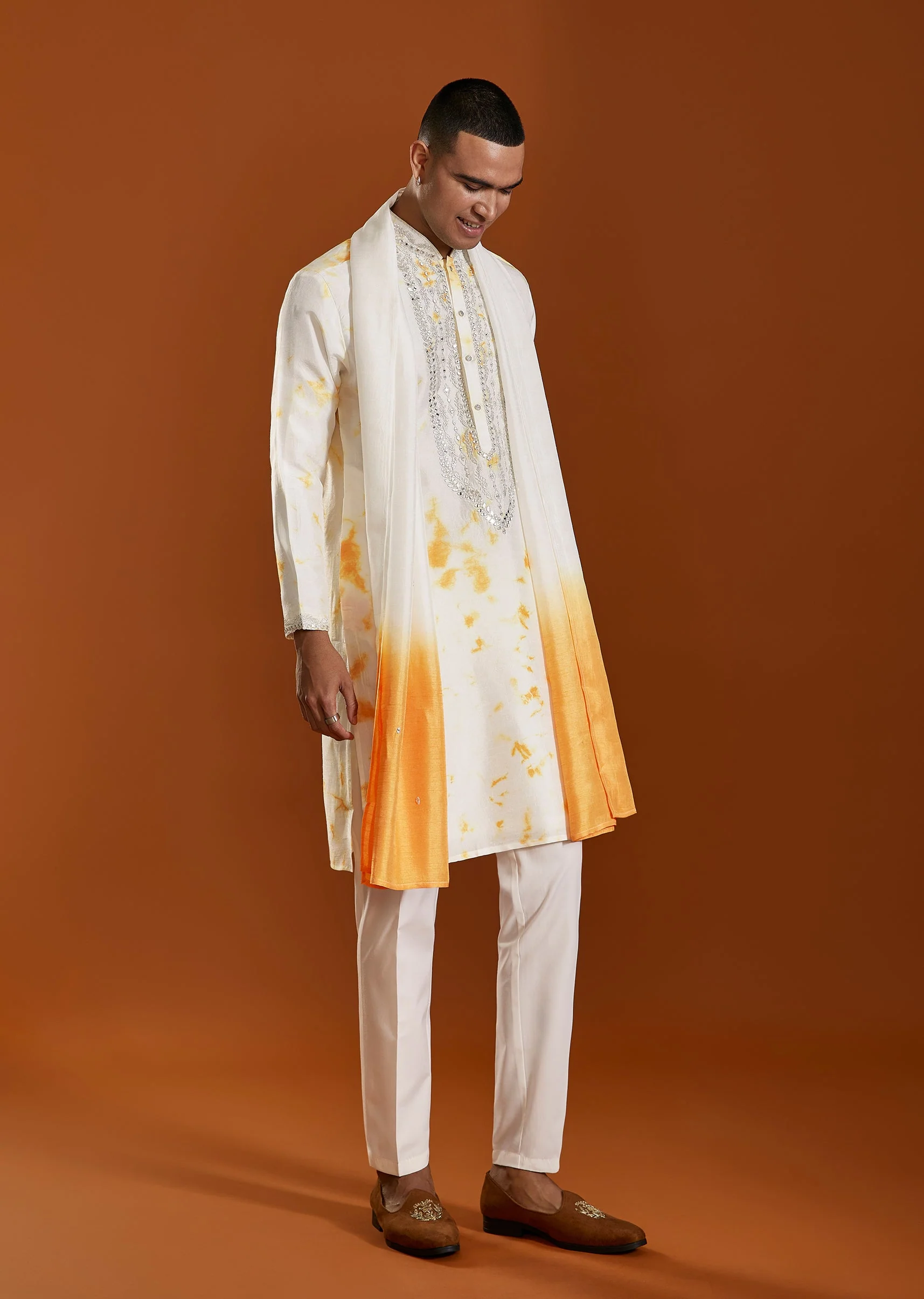 Orange Embroidered Viscose Kurta Set With Dupatta - Image 3