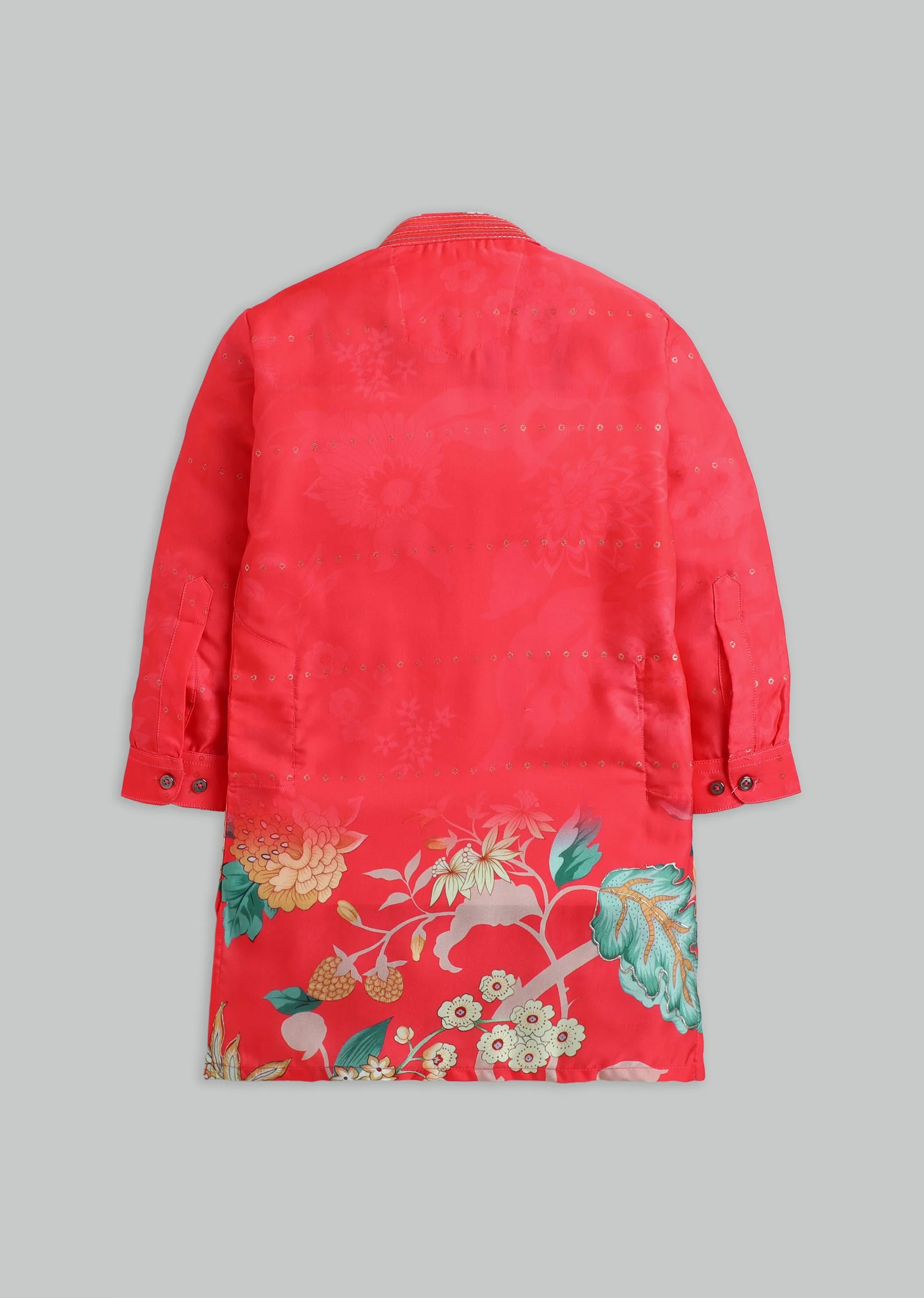 Orange Floral Printed Kurta Set For Boys - Image 3