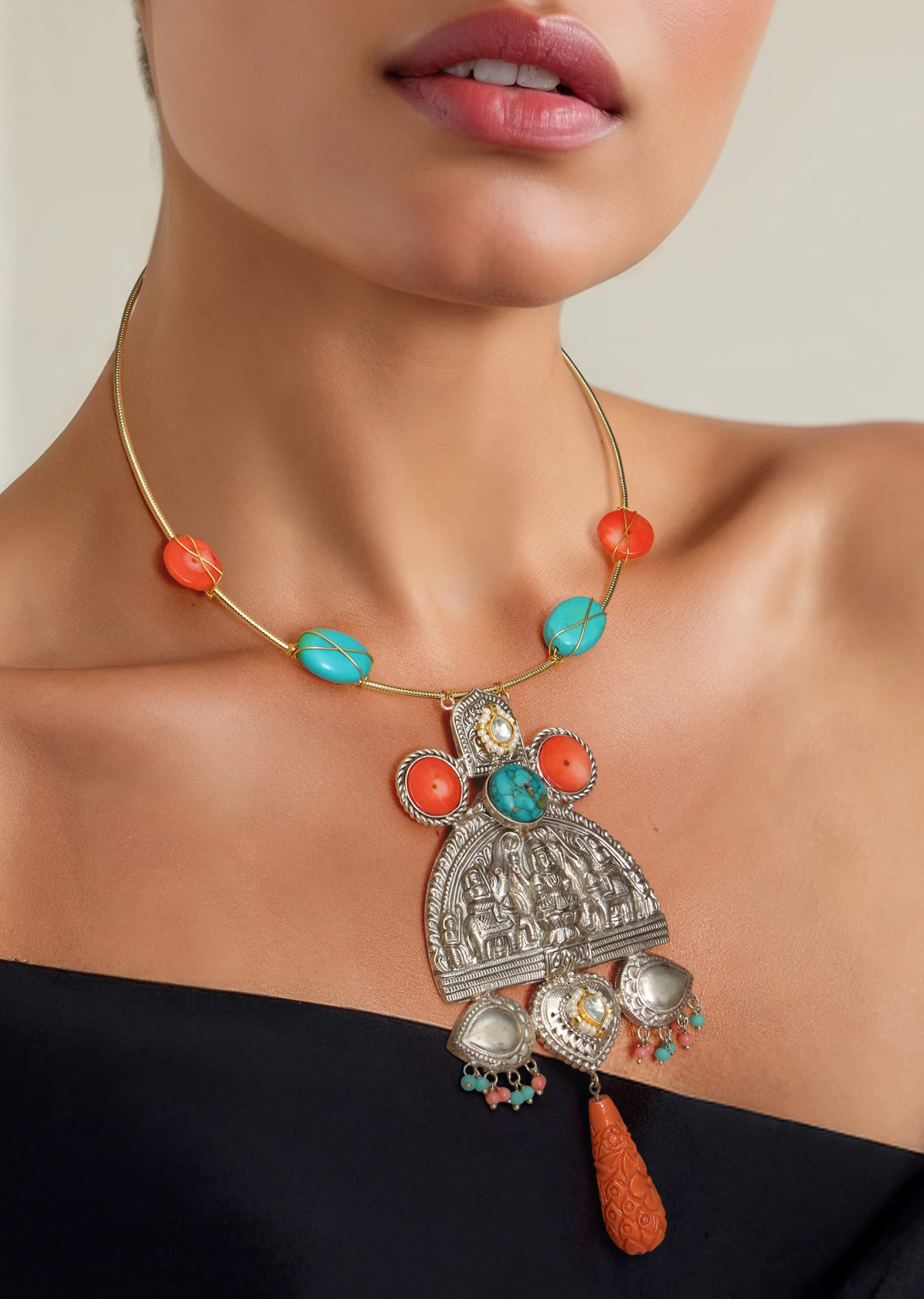 Orange Fusion Oversized Pendant Necklace