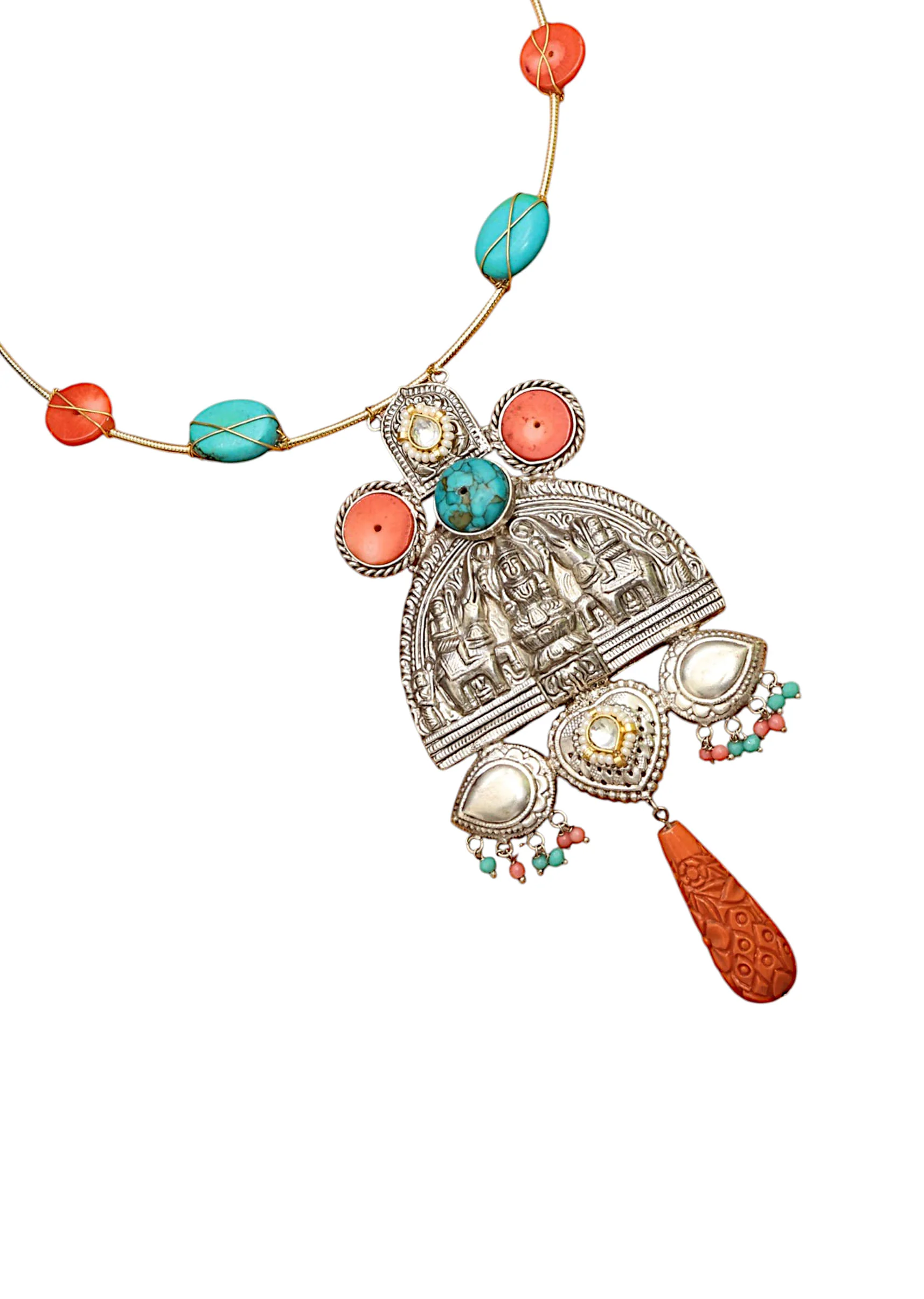 Orange Fusion Oversized Pendant Necklace - Image 2