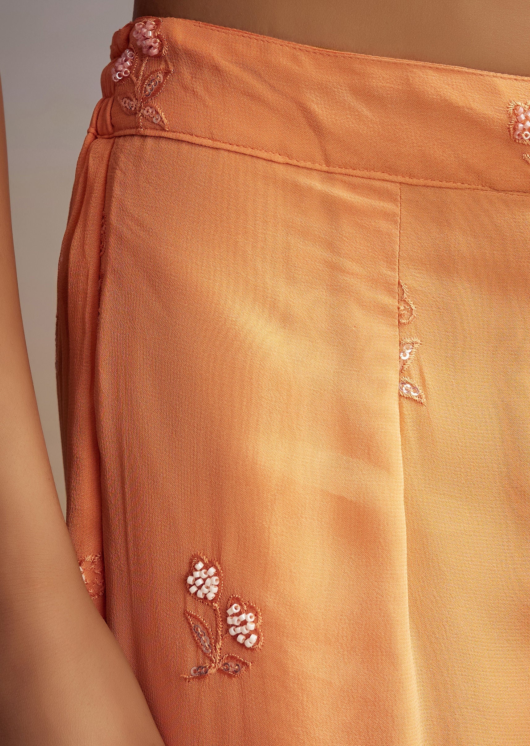 Orange Georgette Sharara Suit With Embroidered Kurta And Dupatta - Image 6