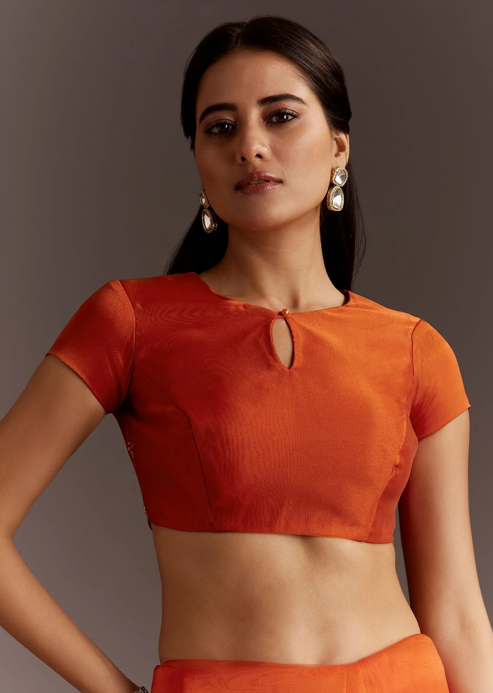 Orange Glass Tissue Saree With Cutdana And Sequins Scallop Border - Image 7