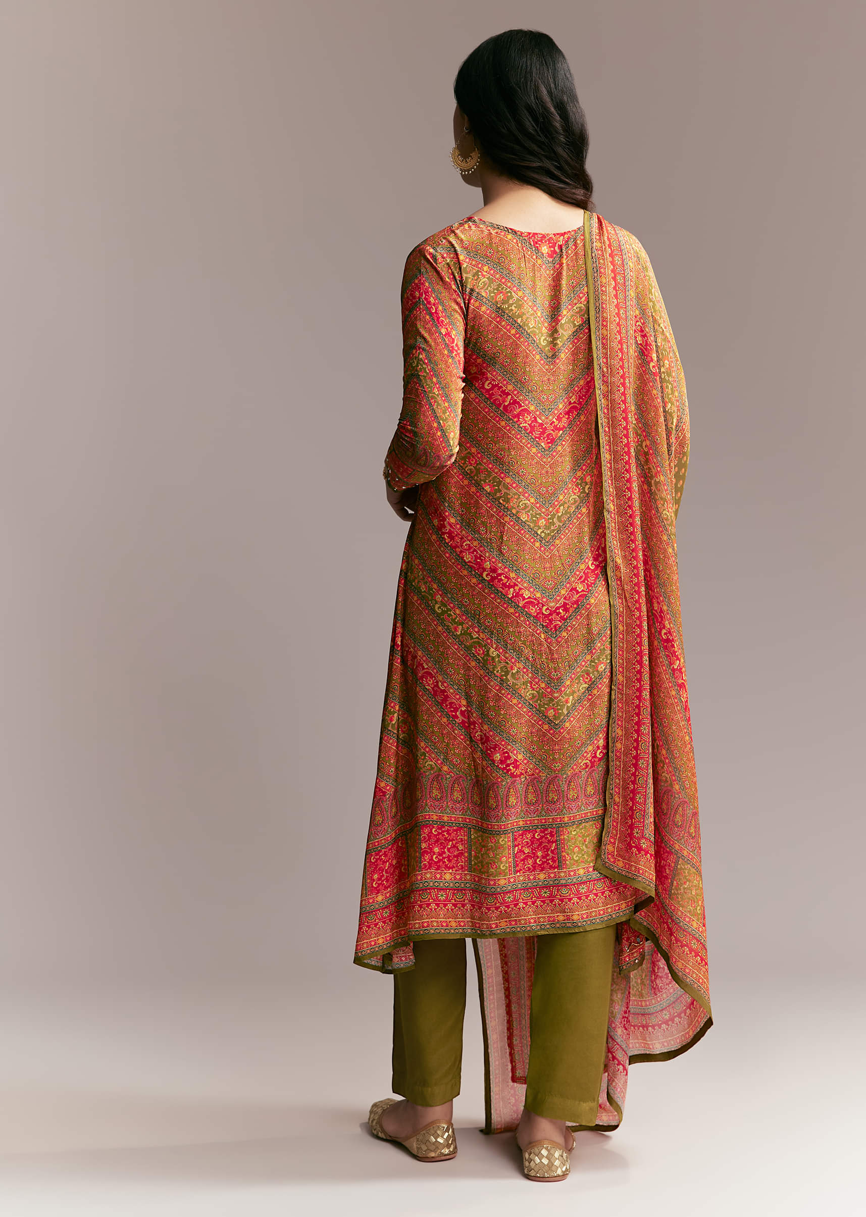 Orange Green Printed Kurta Set - Image 4