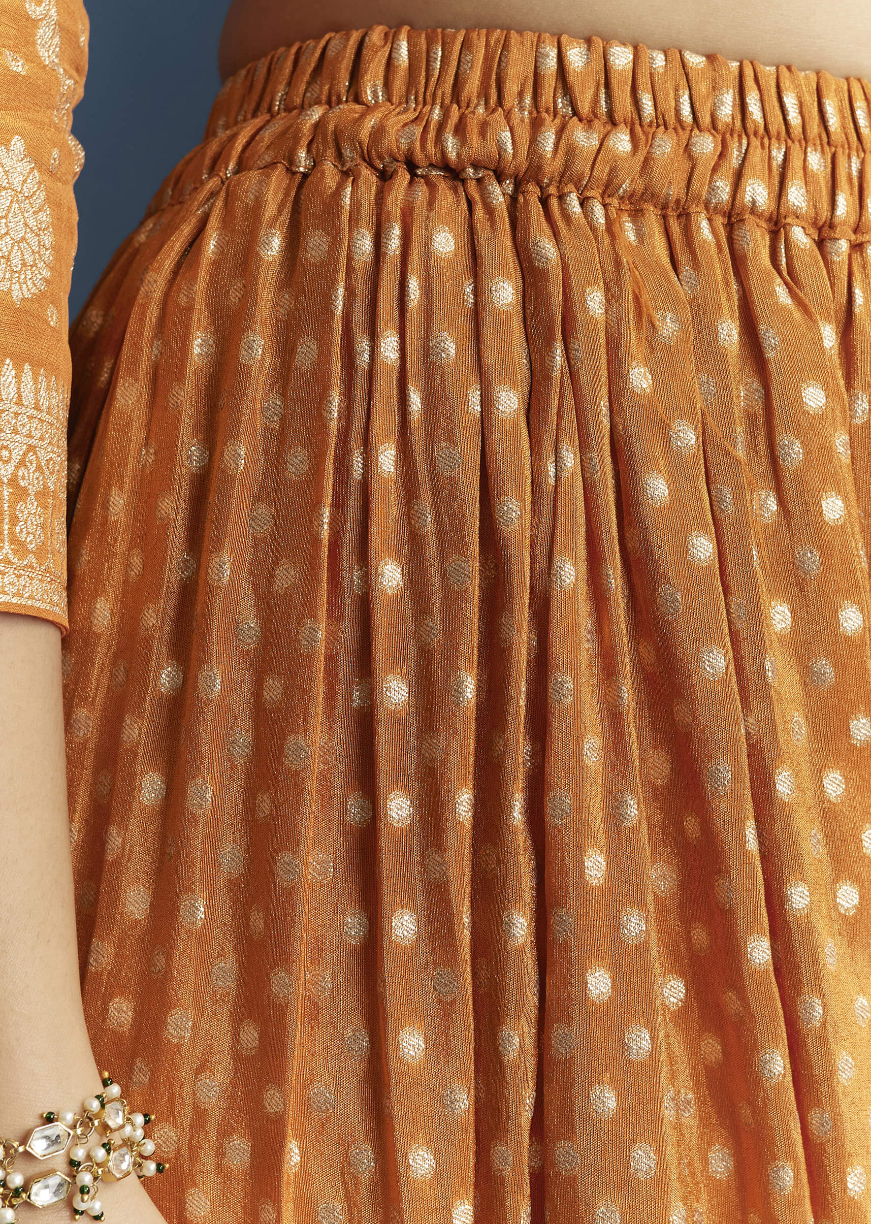 Orange Jacquard Palazzo Suit With Banarasi Jacquard Weave - Image 6