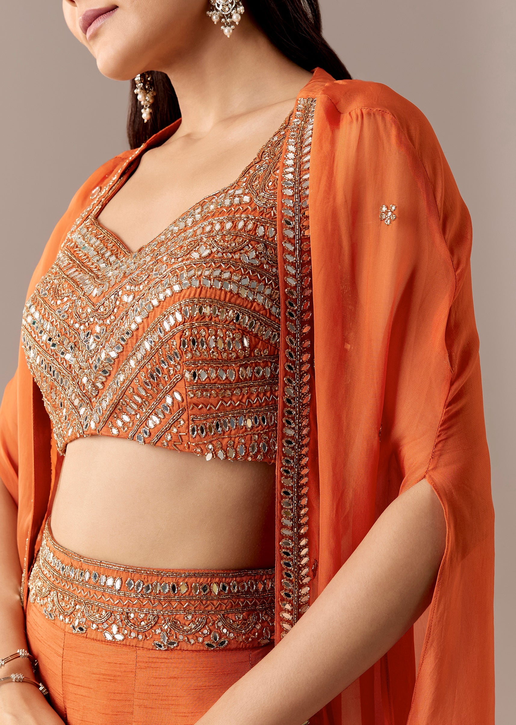 Orange Mirrorwork Cape Palazzo Set - Image 2