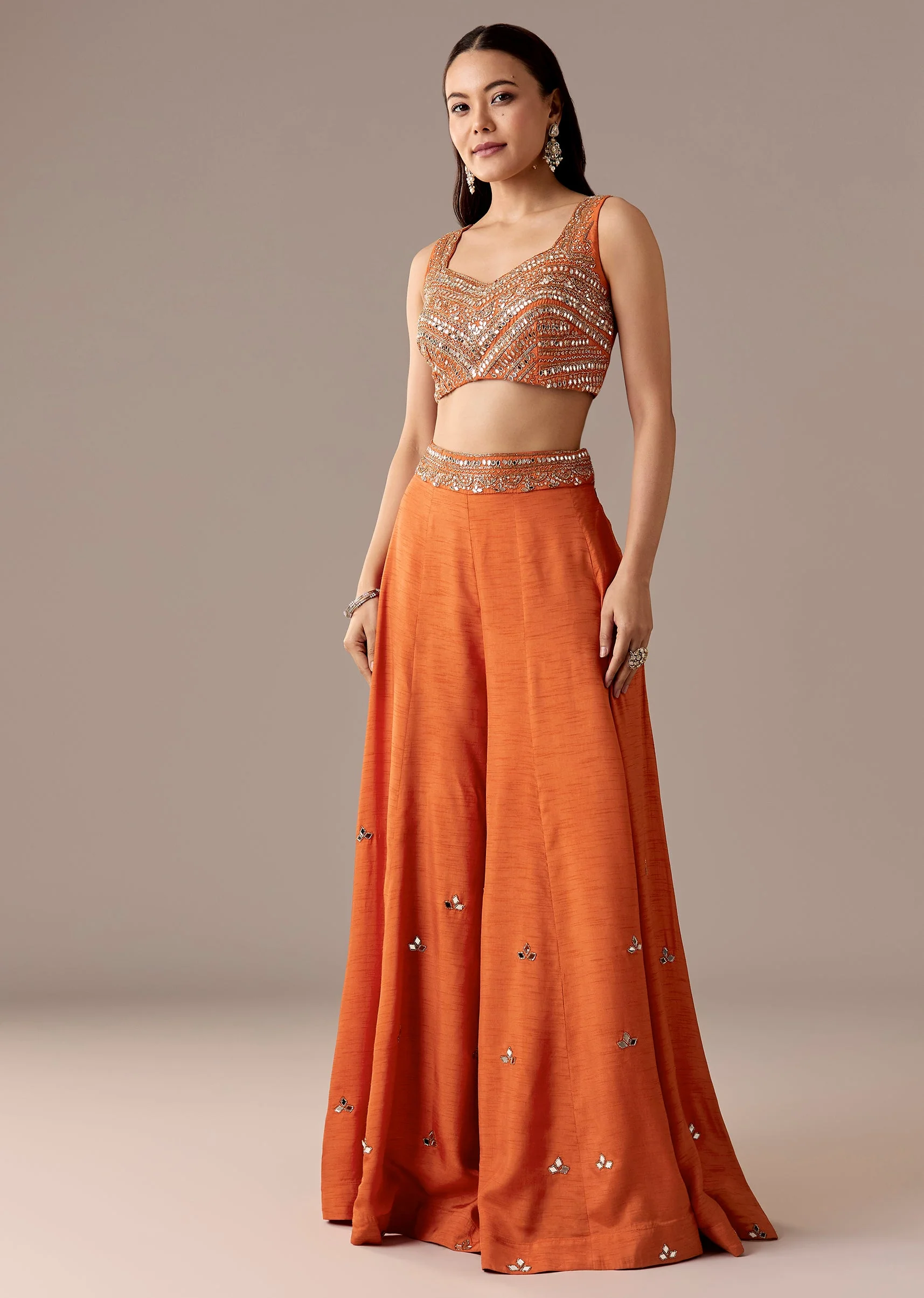 Orange Mirrorwork Cape Palazzo Set - Image 5