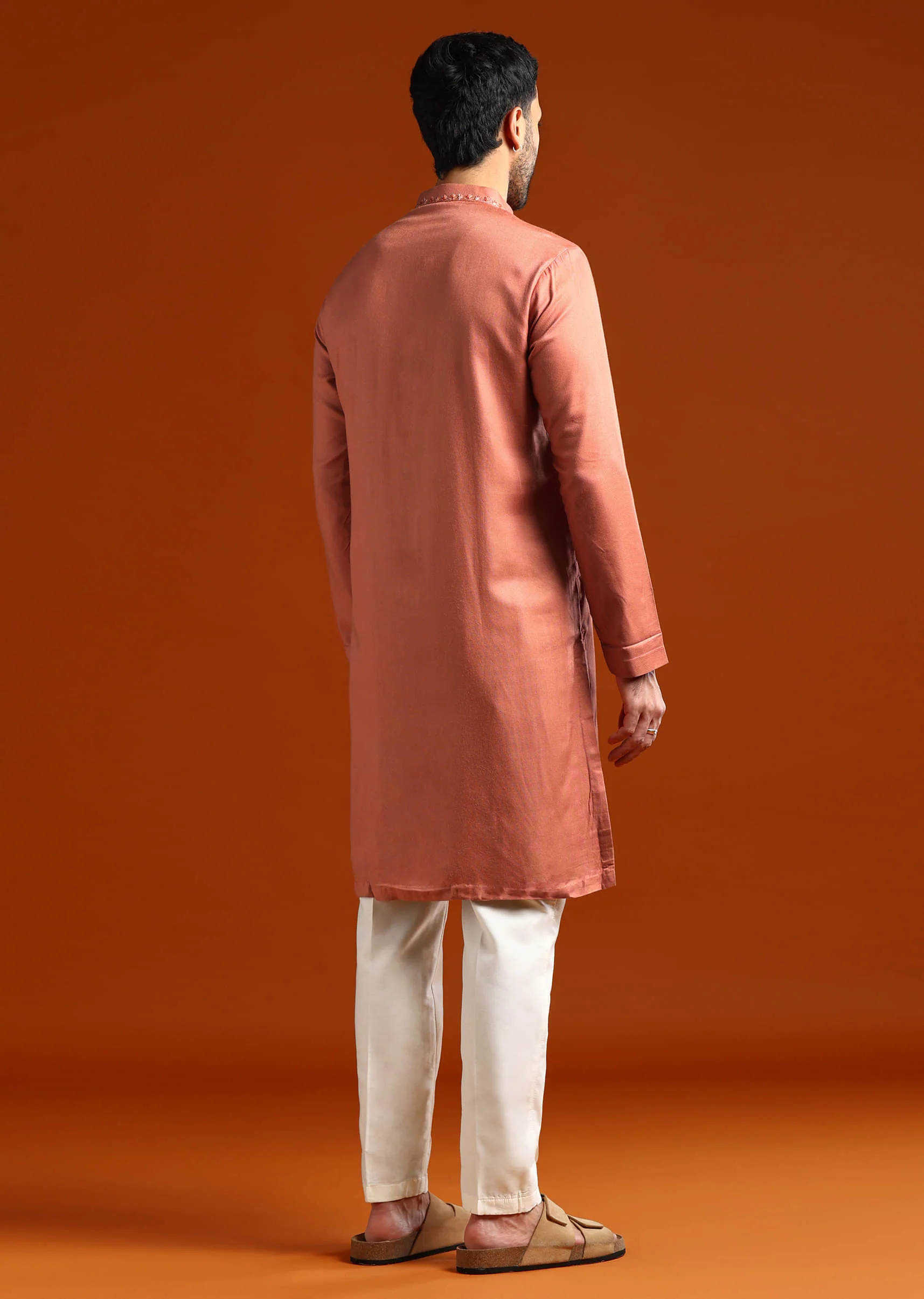Orange Modal Kurta Set For Men With Thread Work - Image 5
