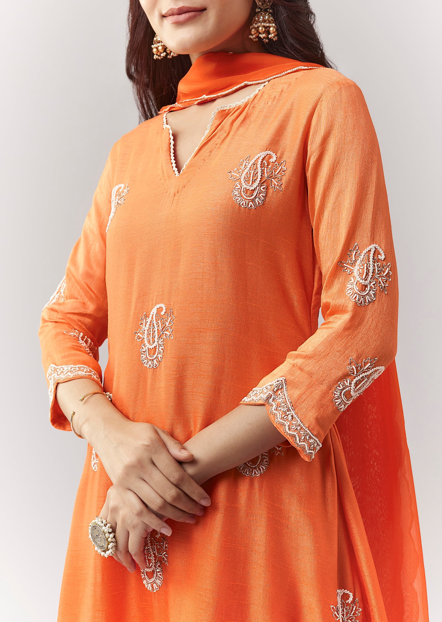 Orange Ombre Moti Gotta Anarkali Palazzo Set With Dupatta - Image 2