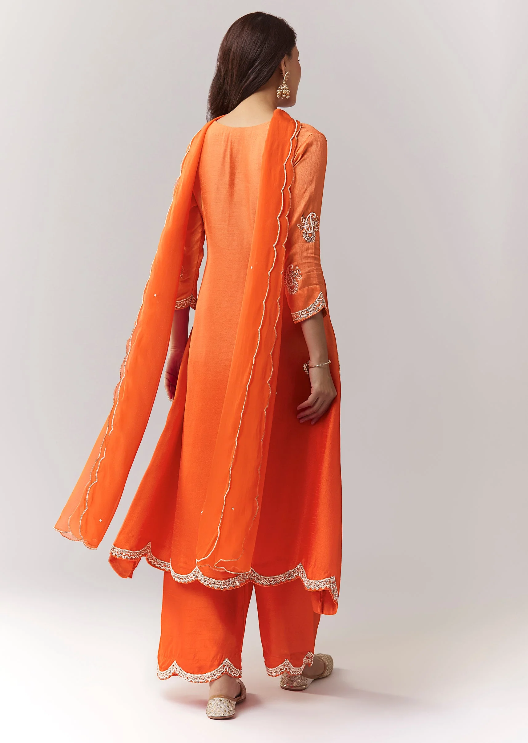 Orange Ombre Moti Gotta Anarkali Palazzo Set With Dupatta - Image 5