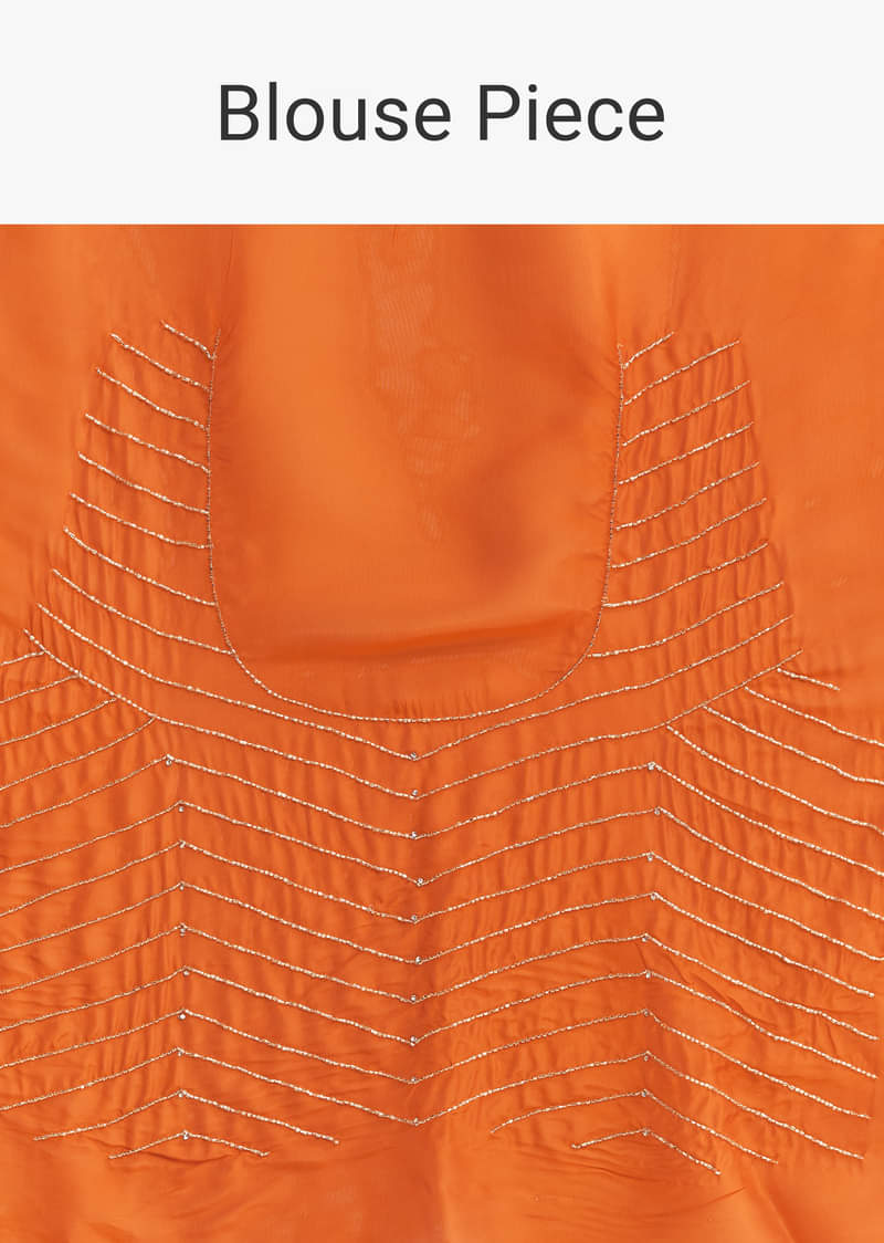 Orange Organza Saree With Zigzag Sequins And Cut Dana Embroidery - Image 9
