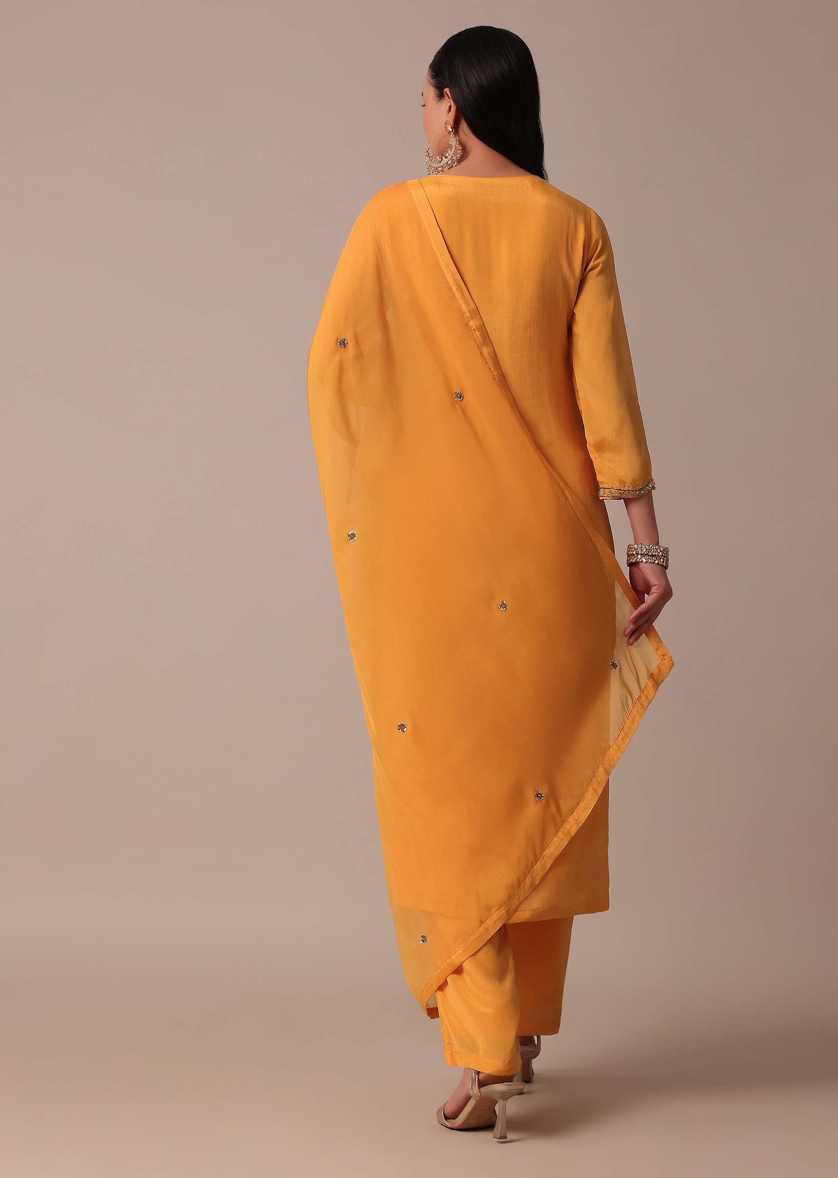 Orange Pant Set With Sequin Work - Image 5