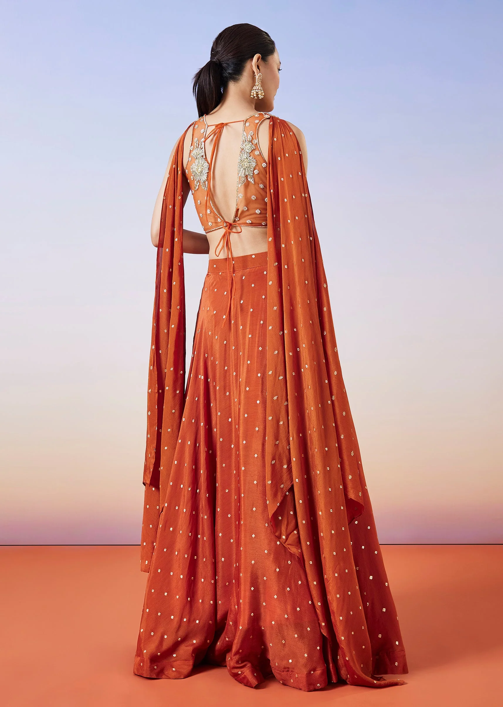 Orange Scattered Butti Embroidered Lehenga With Dupatta - Image 2