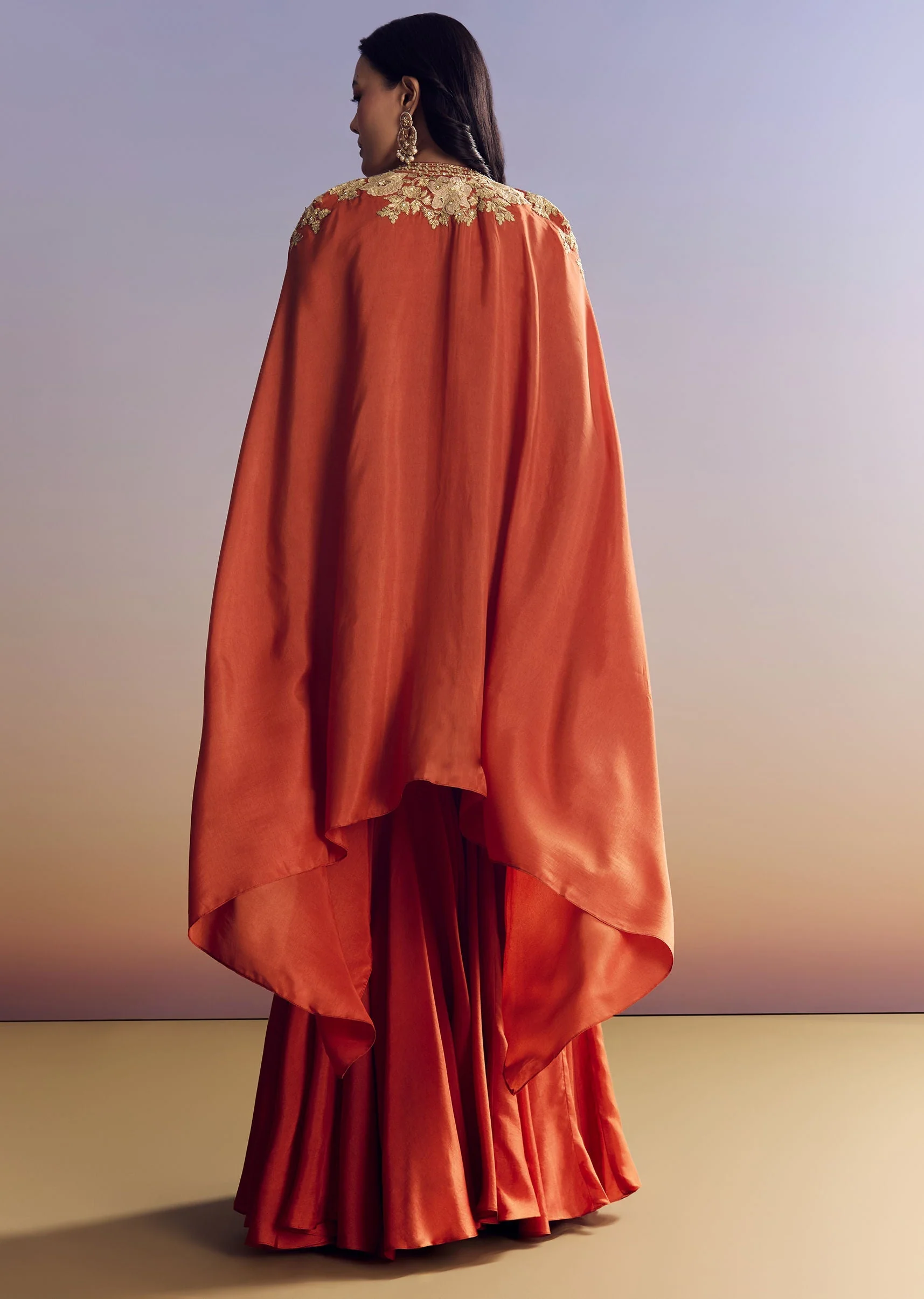 Orange Sharara With Zari Cape - Image 5