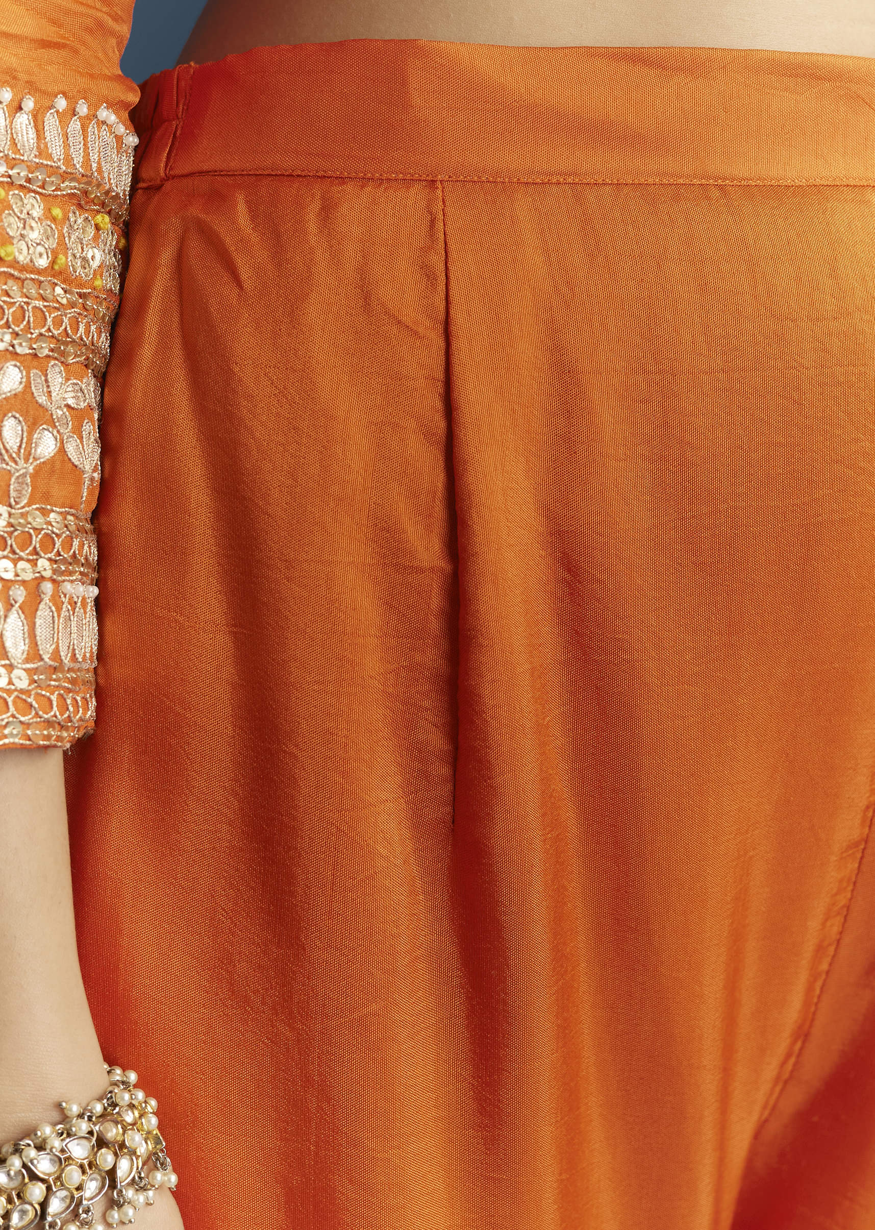 Orange Silk Kurta Set With Gotta Work - Image 6
