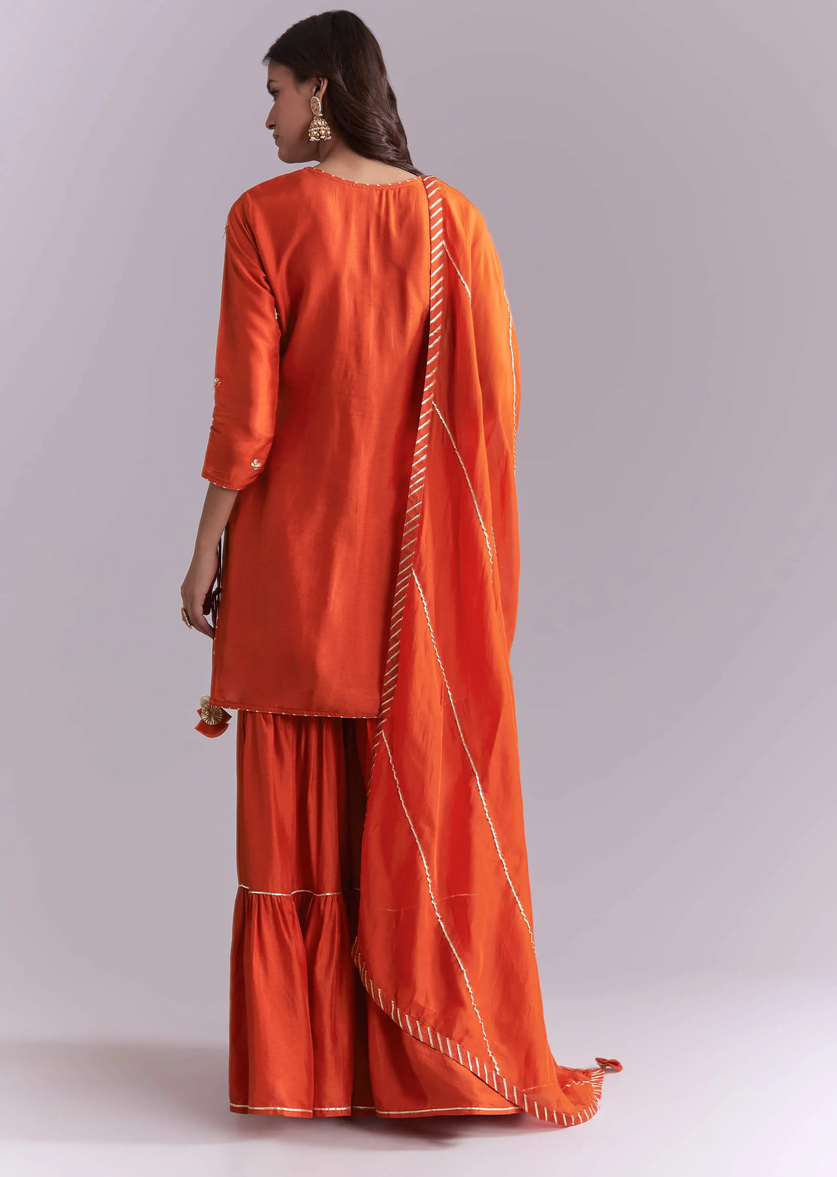 Orange Silk Sharara Suit With Gota And Zardosi Work - Image 4