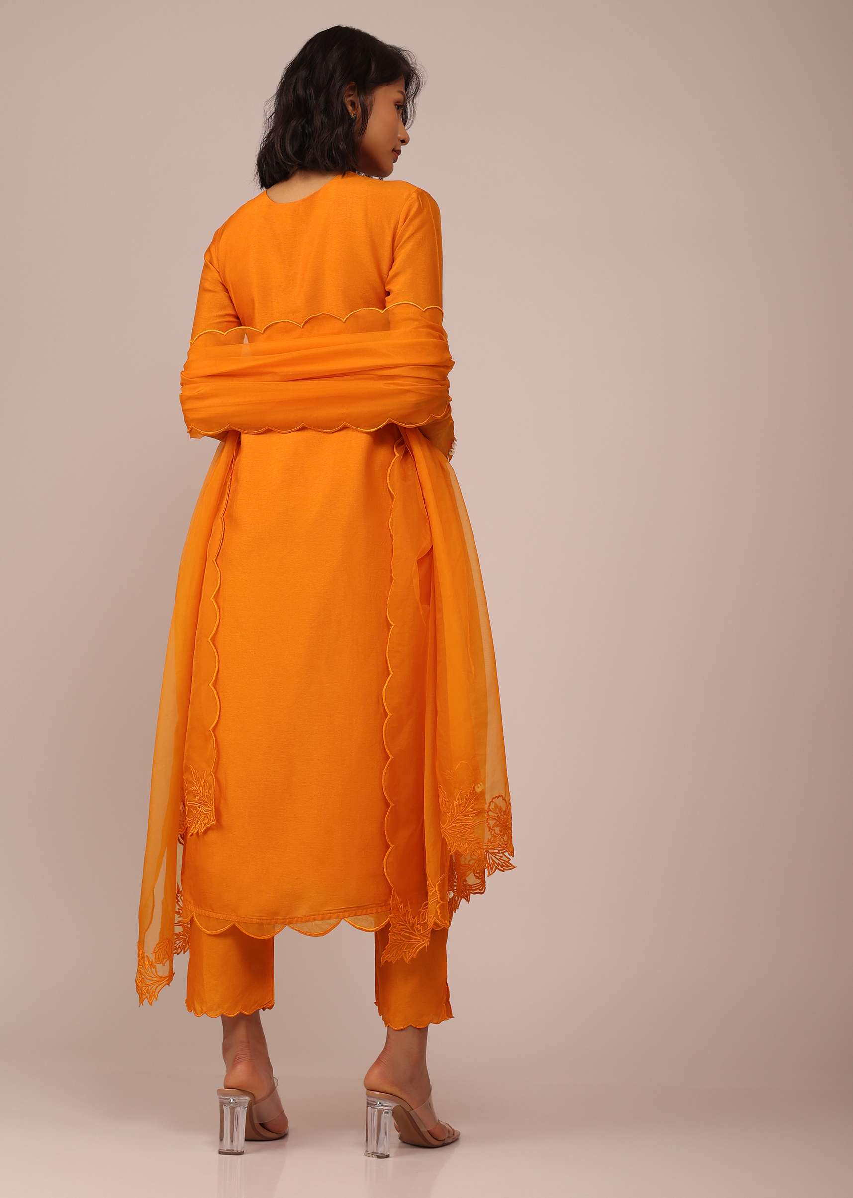Orange Suit Set In Art Silk Adorned With Tassels - Image 5