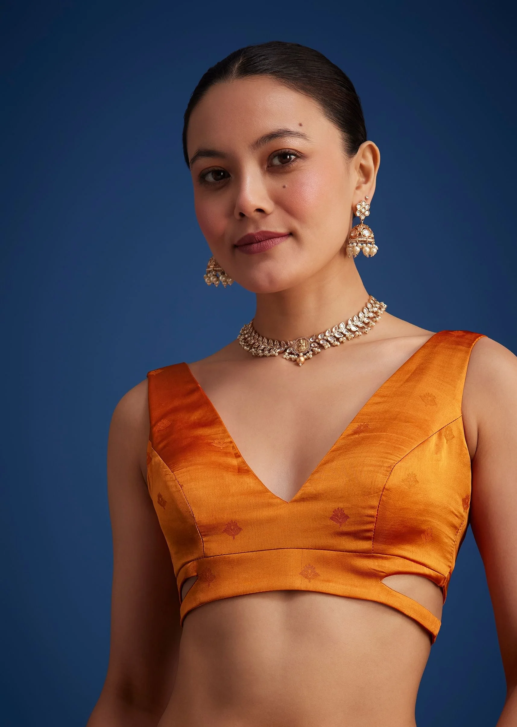 Orange Tissue Silk Saree With Zari Border And Butti Work - Image 7
