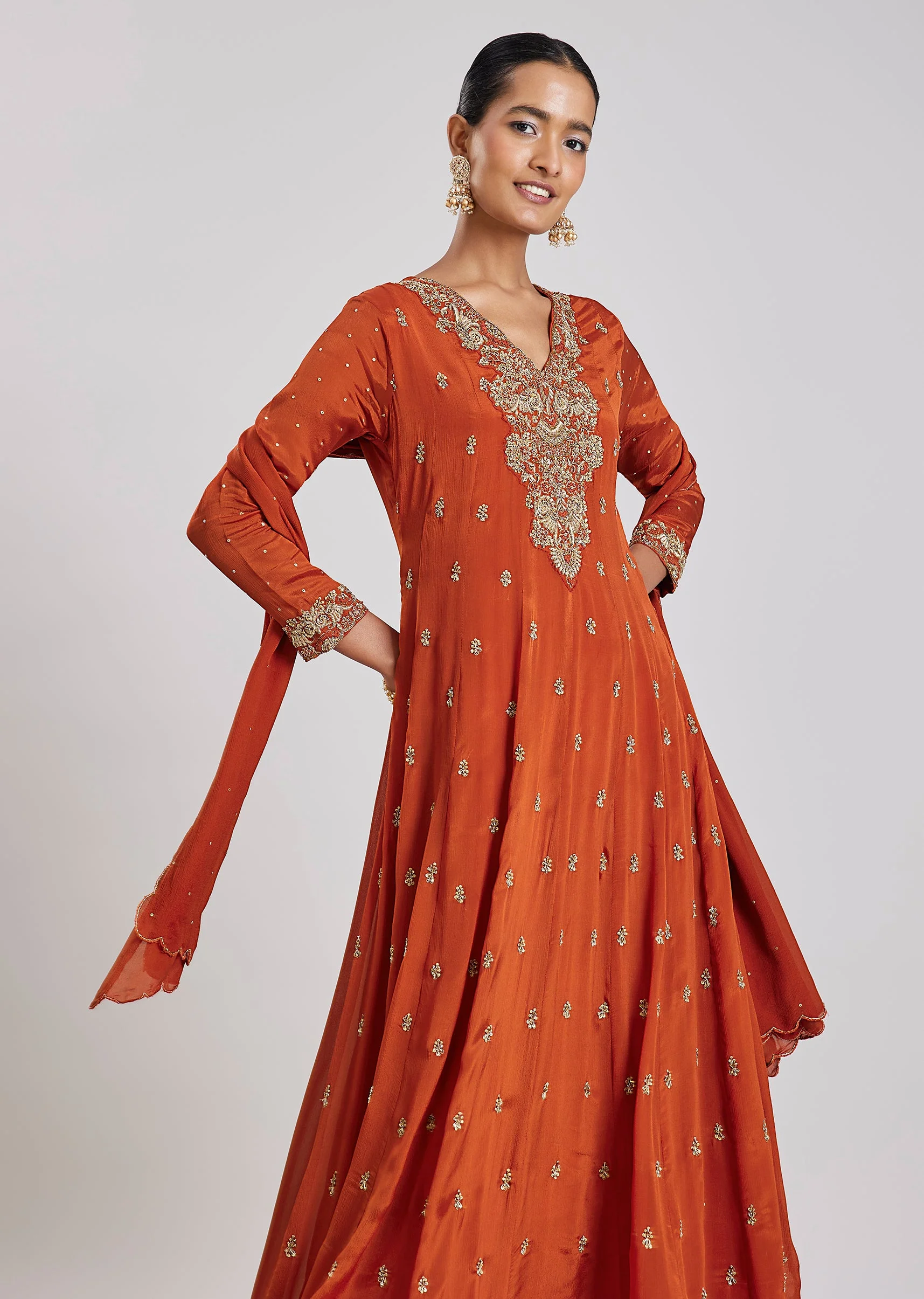Orange Zardosi Anarkali - Image 4