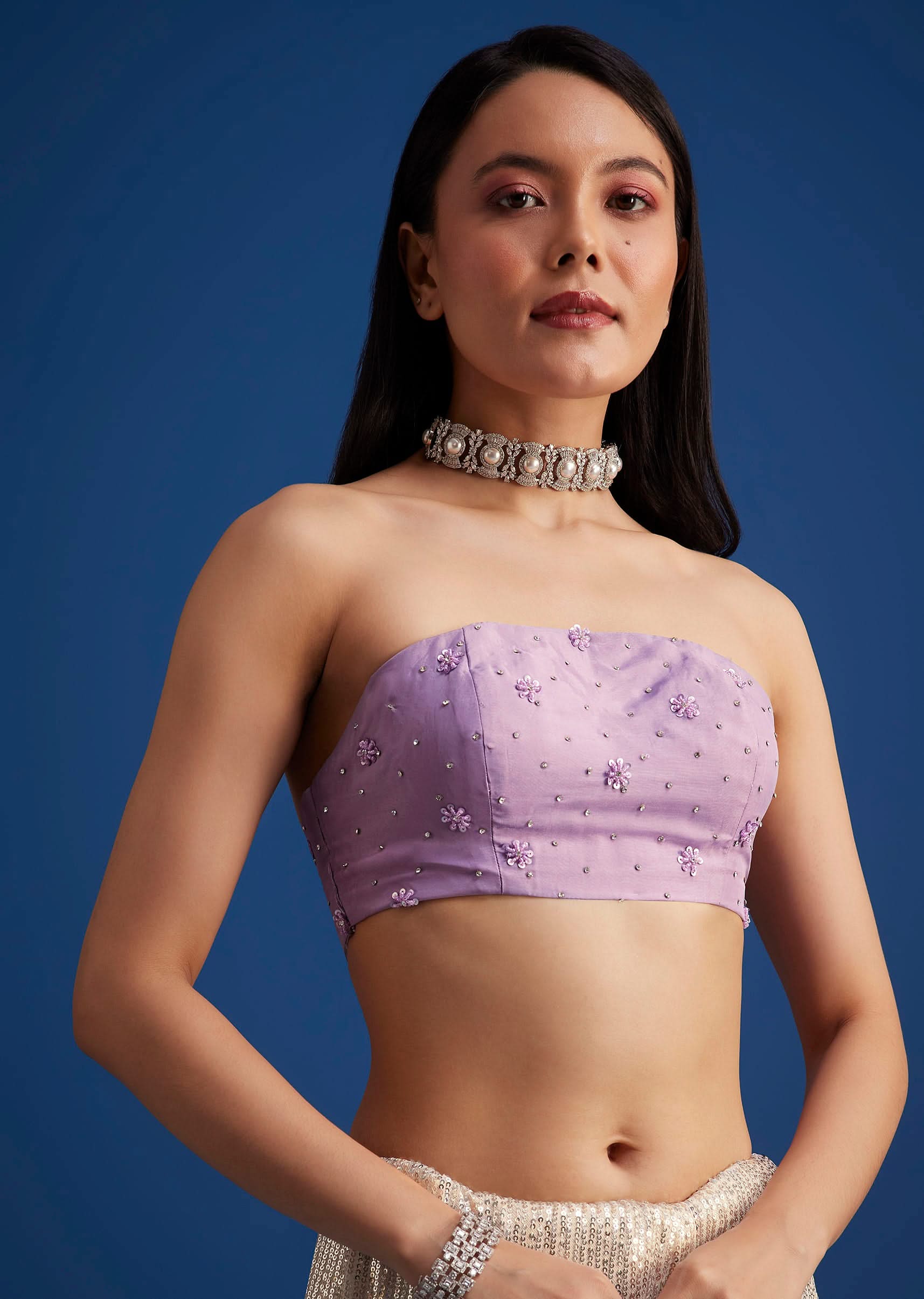 Lavender Purple Ombre Sequins Saree With An Embellished Border - Image 8