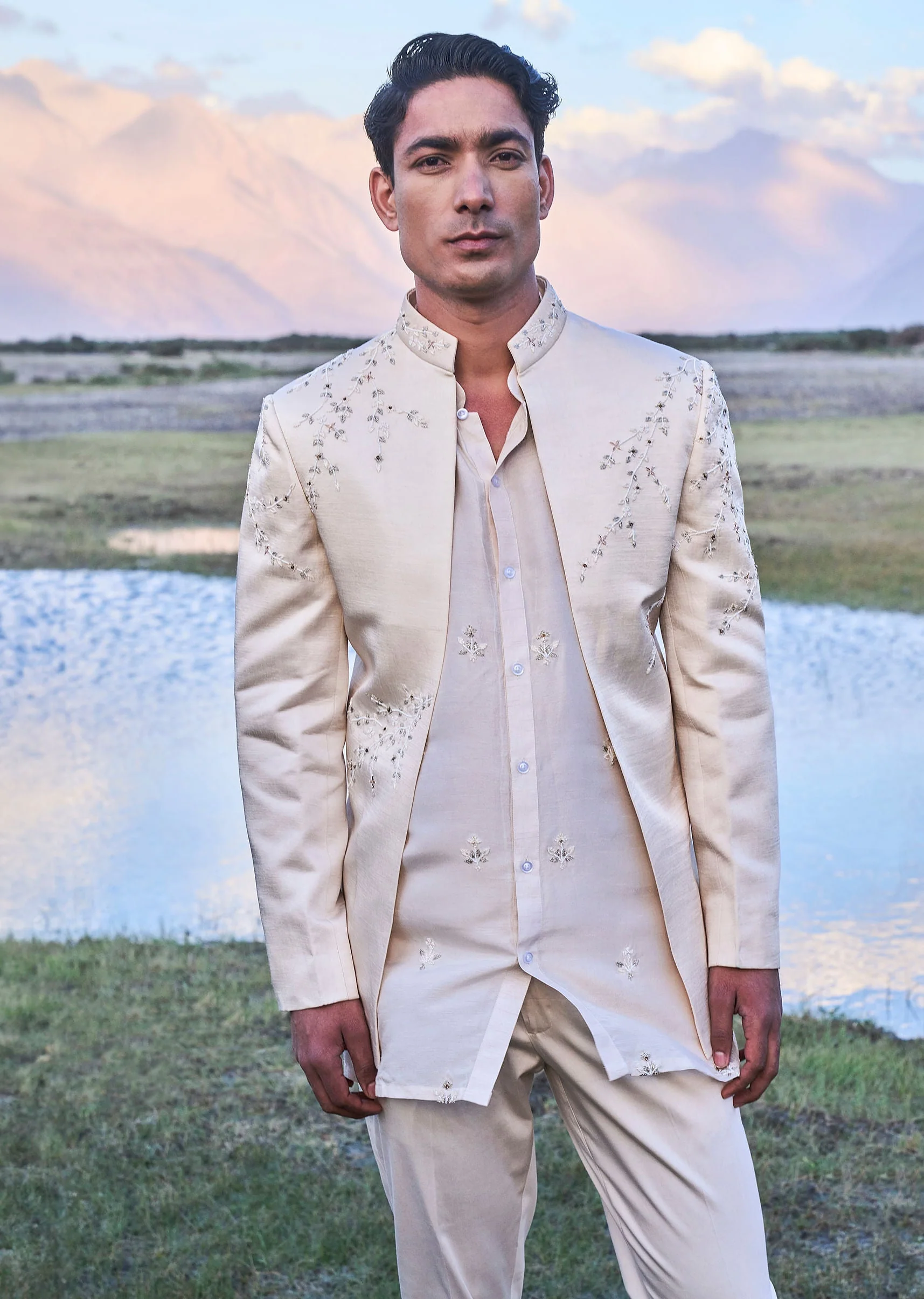Oyester Embroidered Linen Jodhpuri Suit - Image 2