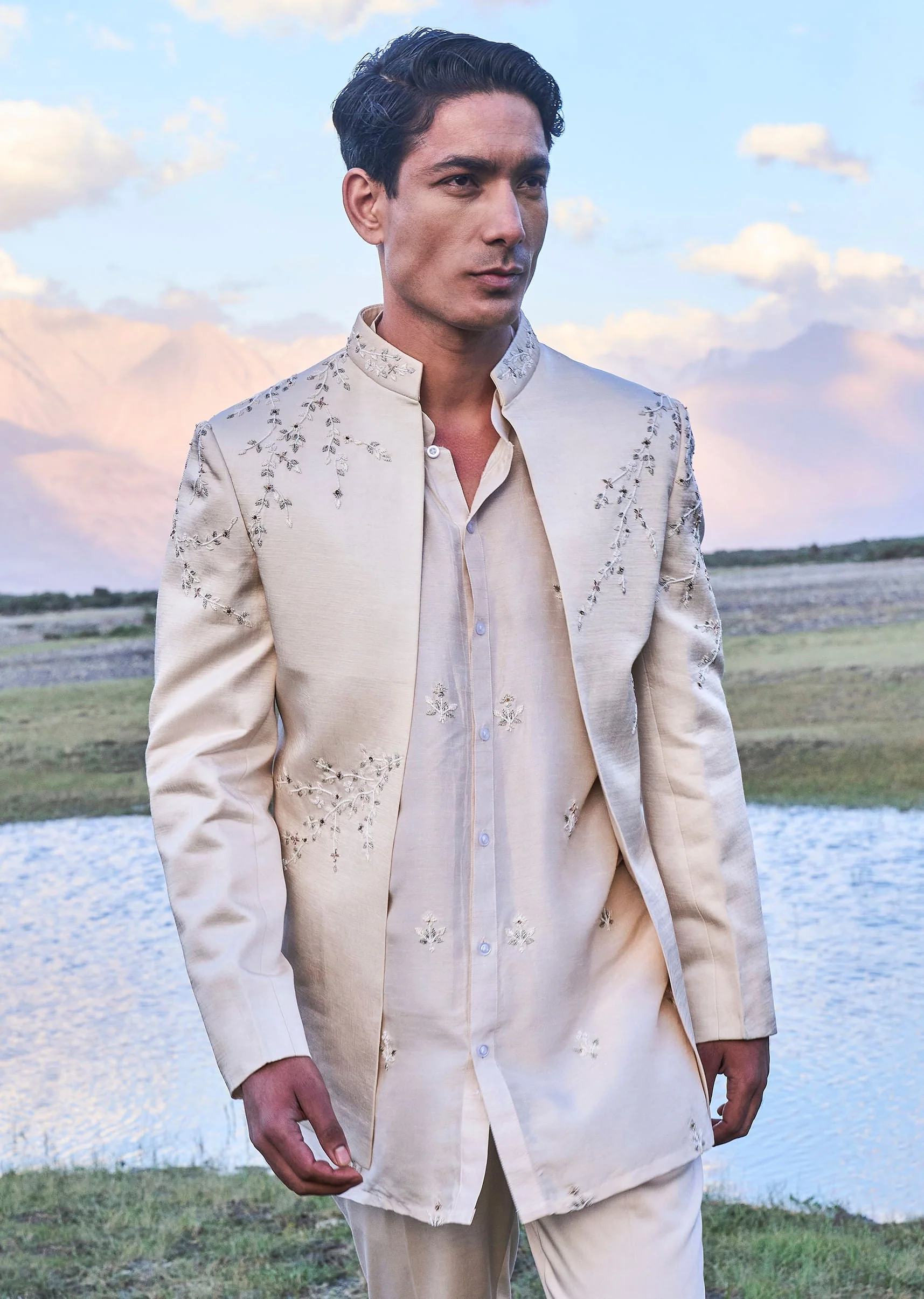 Oyester Embroidered Linen Jodhpuri Suit - Image 3