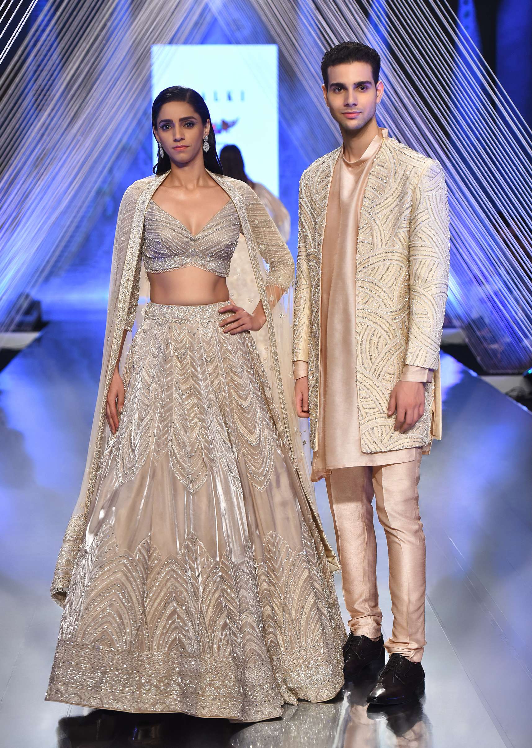 Oyster Organza Lehenga With Cut Dana Embroidery, Crop Top Comes In 3/4Th Sleeves With A Deep V Neckline - Image 10