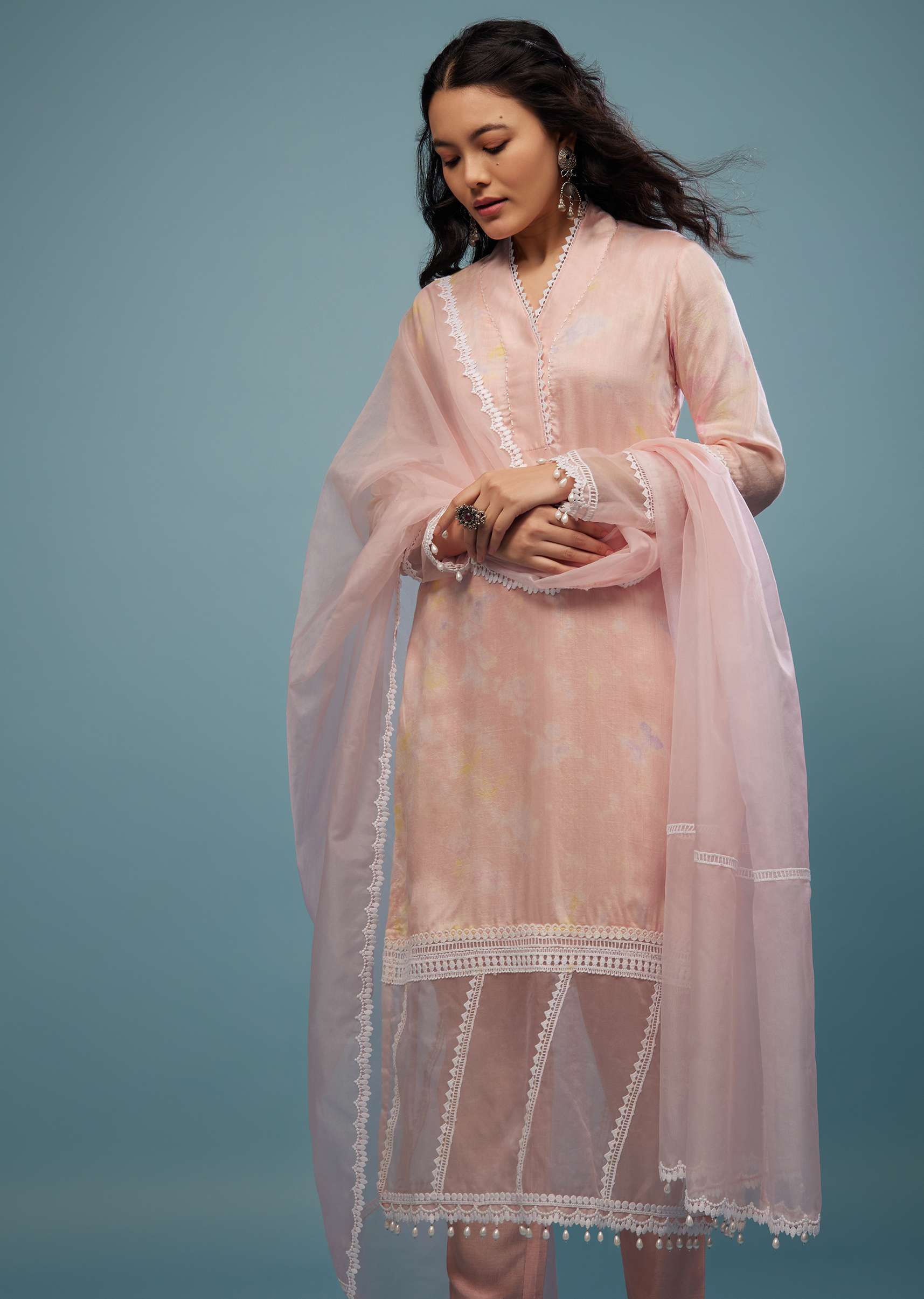 Candy Pink Pant Suit Set In Viscose Silk - Image 2