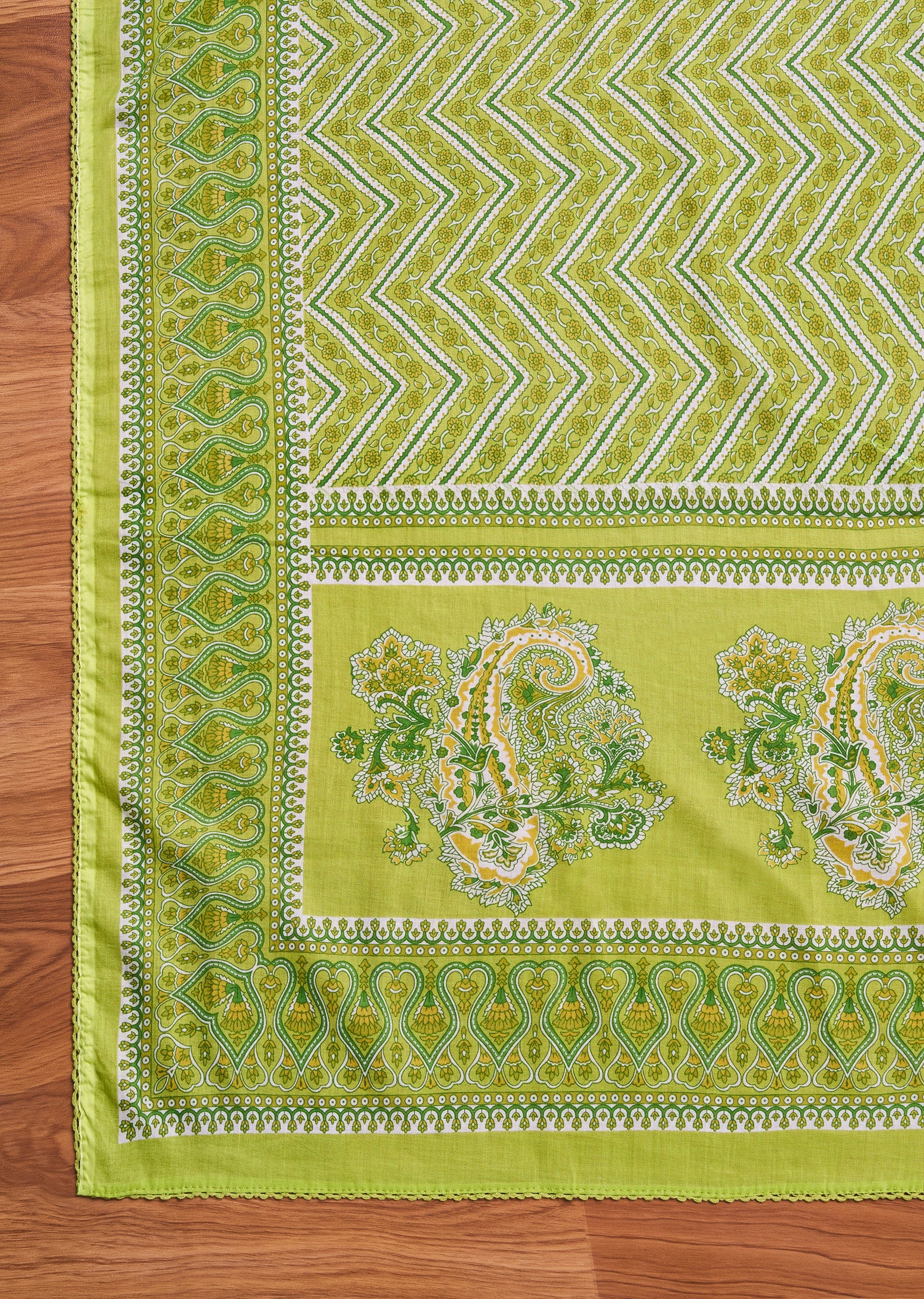 Parrot Green Cotton Floral Printed Unstitched Suit Set - Image 5