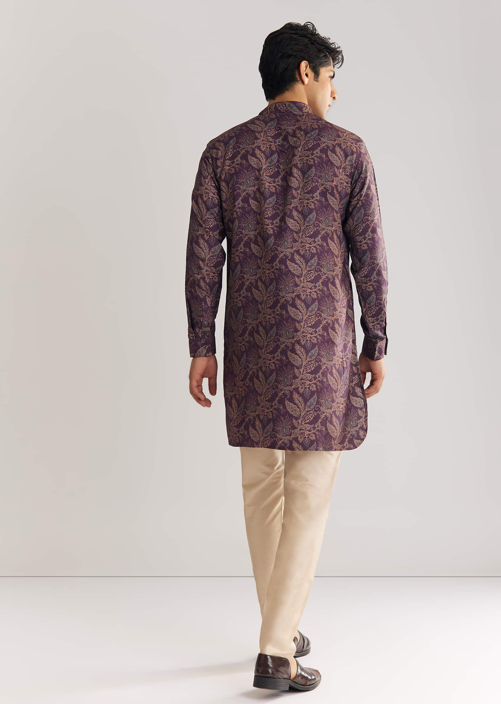 Pashmina Zipper Kurta Pant Set In Purple - Image 5