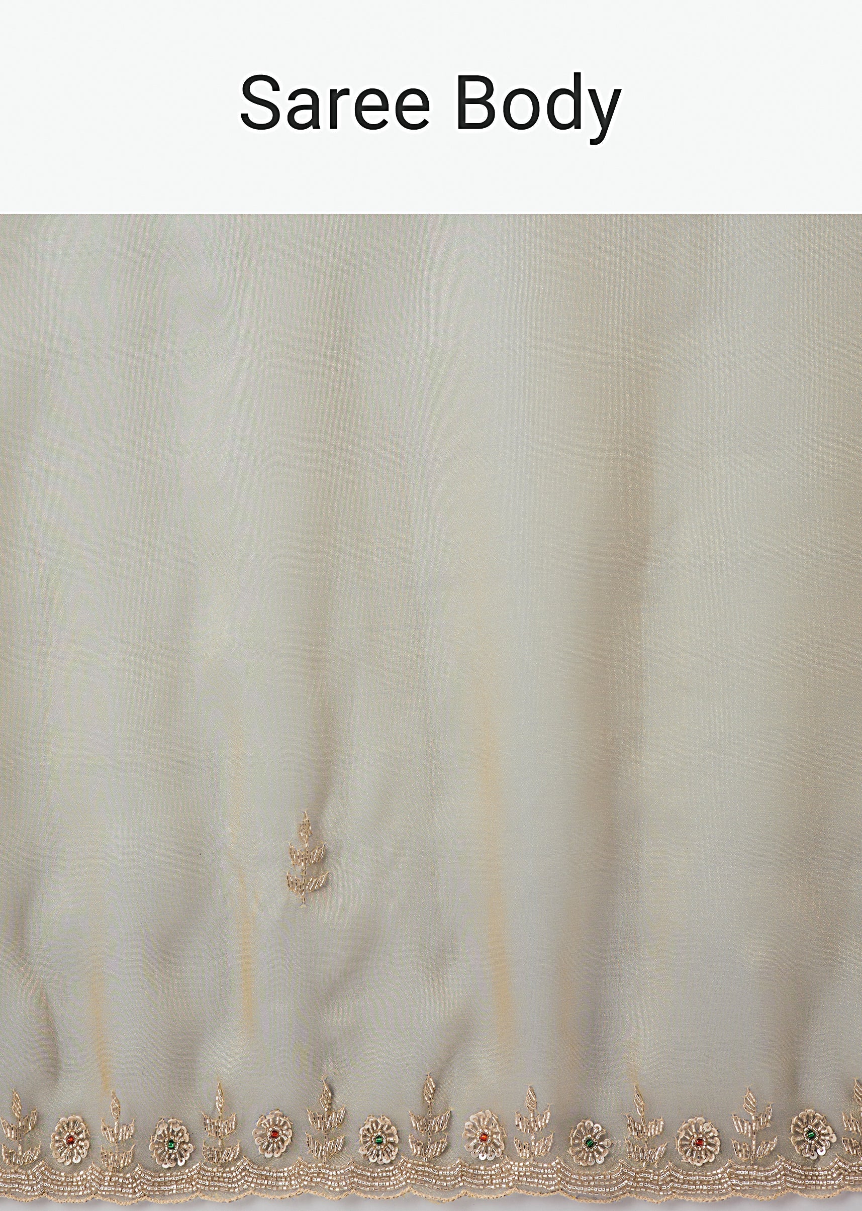 Pastel Blue Tissue Saree With Scallop Border And Cutdana Sequin Hand Embroidery - Image 9